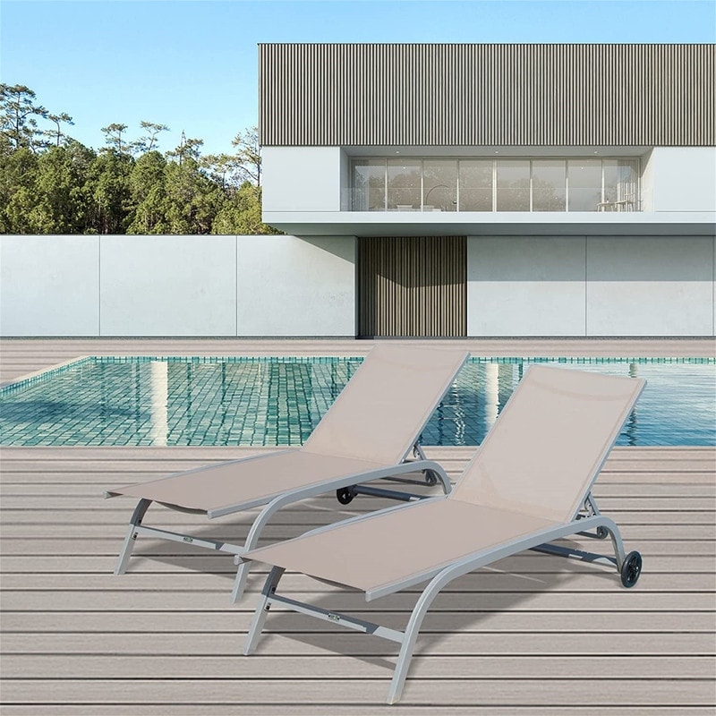 Chaise Lounge Outdoor Set Of 2 With Wheals(2 Lounge Chairs)