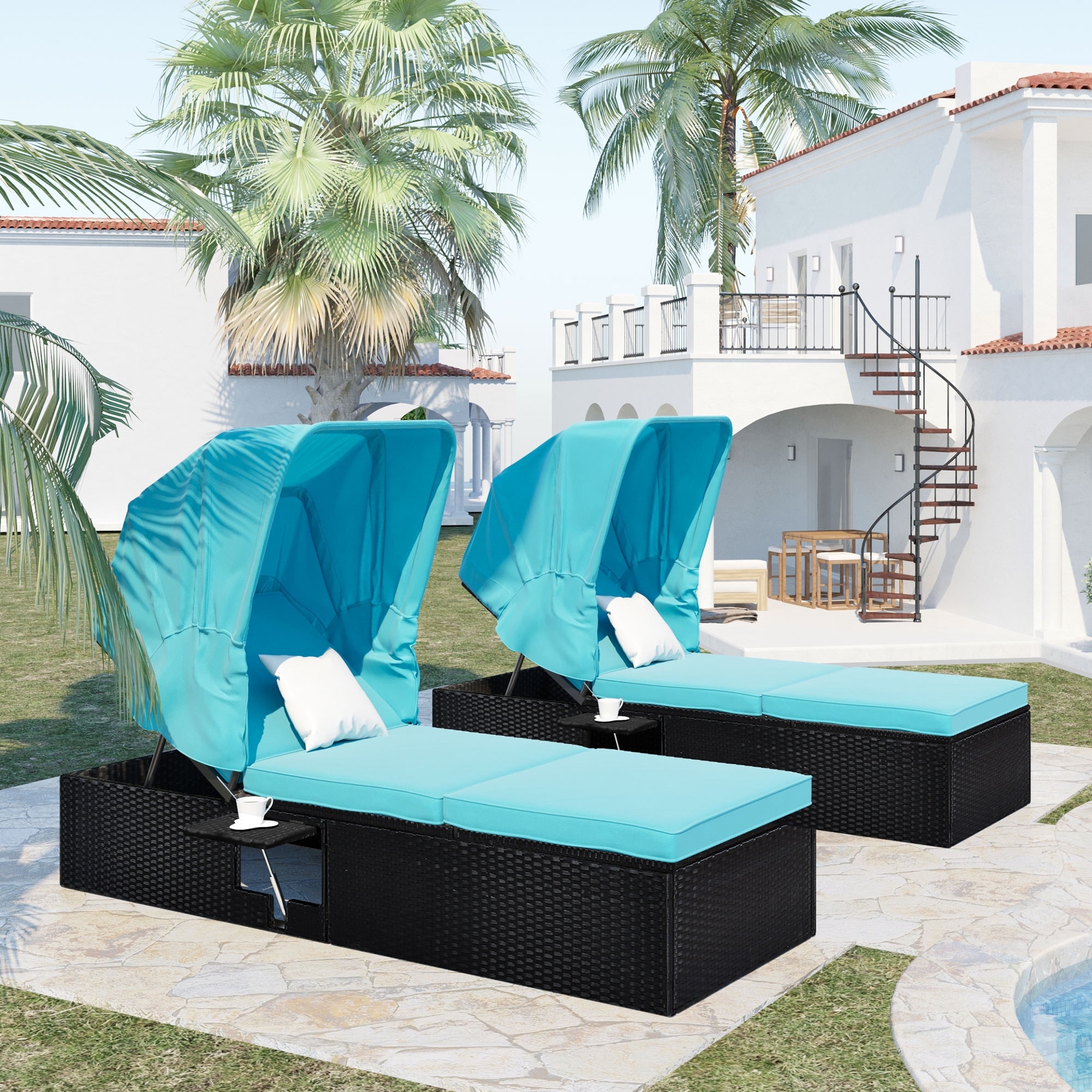 77 All Weather Adjustable Reclining Chaise Lounge Poolside Canopy Sunbed