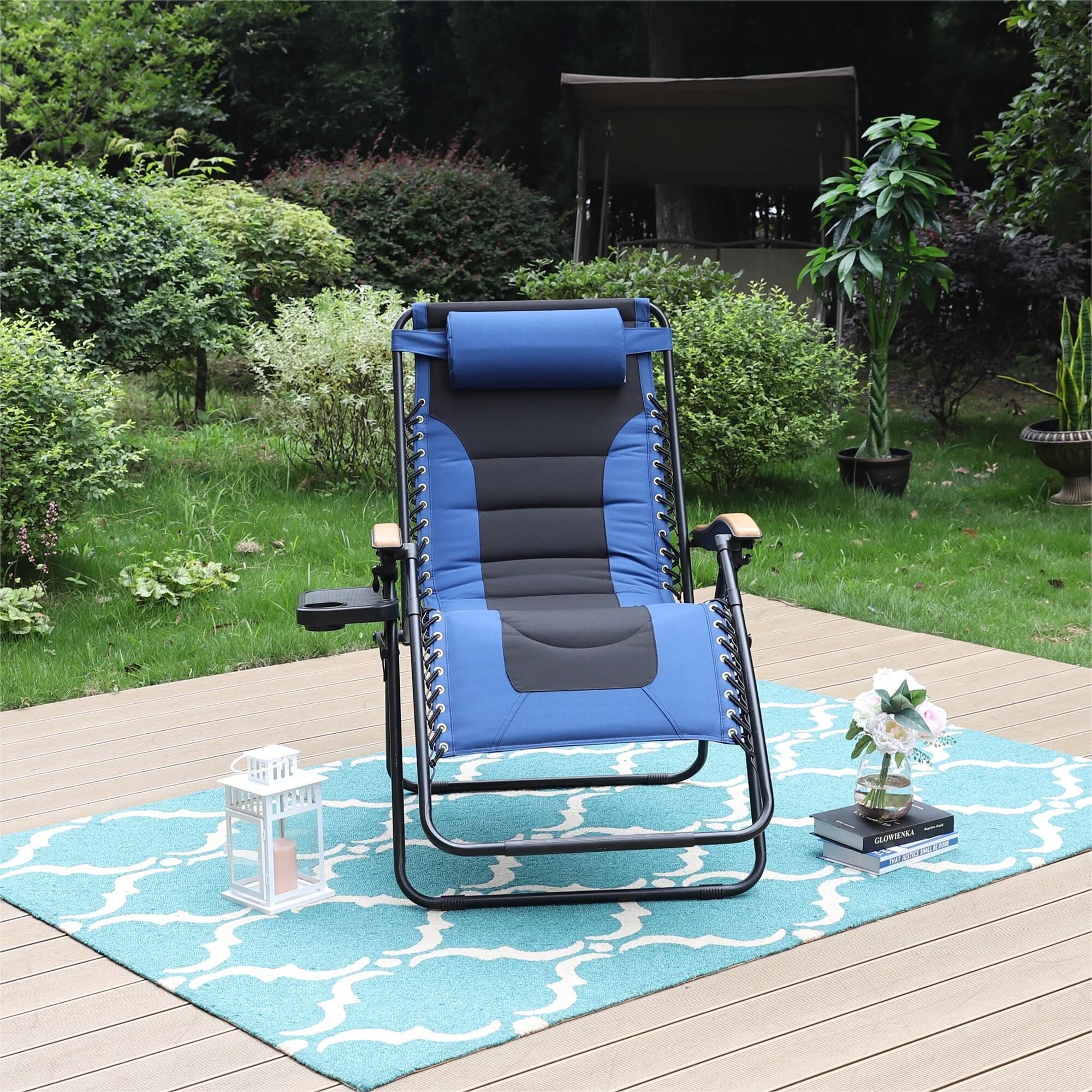 Oversized Padded Zero Gravity Chair Adjustable Camping Lawn Chair With Cup Holder