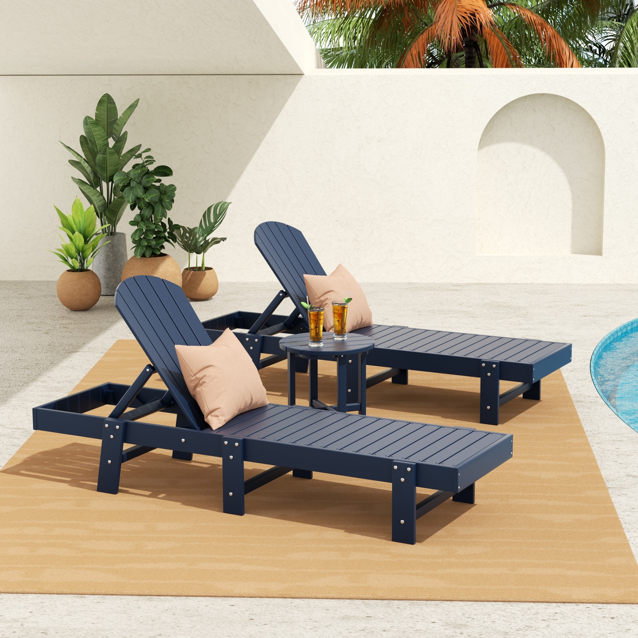 Polytrends Altura Armless Poly Eco-friendly All Weather Reclining Chaise Lounge With Side Table Set (3-piece Set)