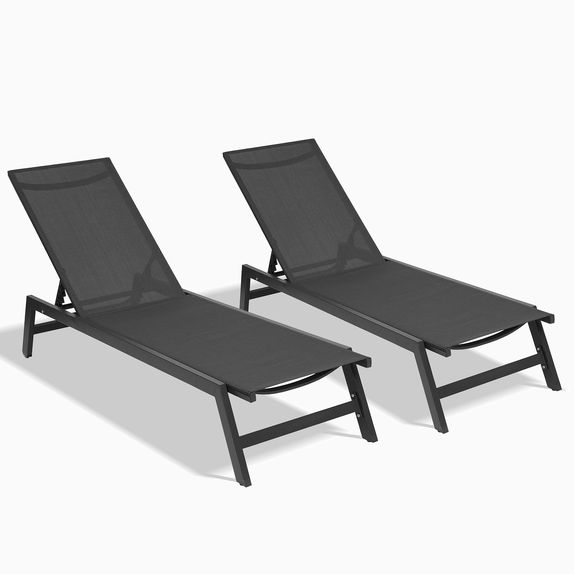 2 Pieces Set Outdoor Adjustable Aluminum Recliner Chaise Lounge Chairs
