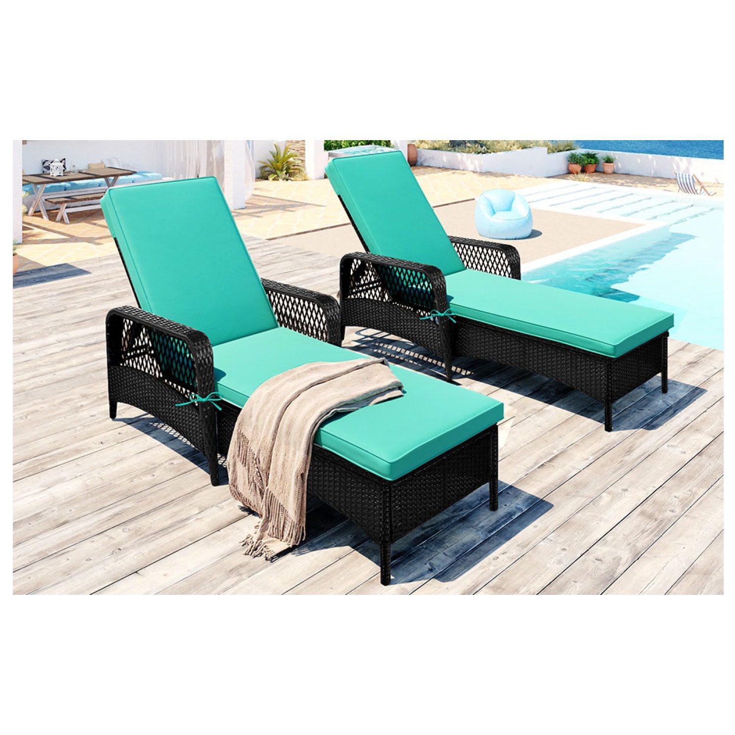 Outdoor Patio Pool Pe Rattan Wicker Sun Lounger  Adjustable Backrest