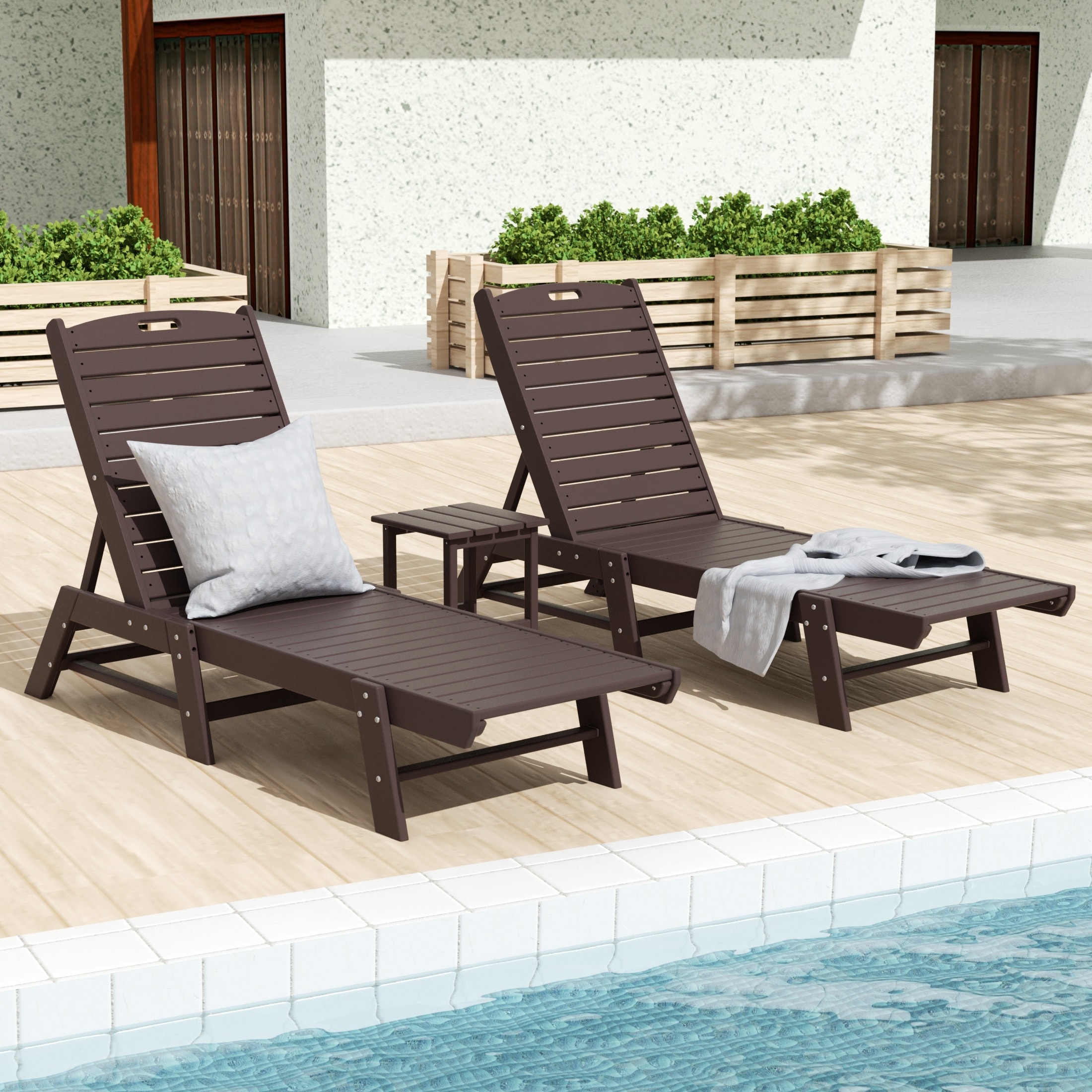 Polytrends Laguna All Weather Poly Pool Outdoor Chaise Lounge Set - Armless With Side Table (3-piece)