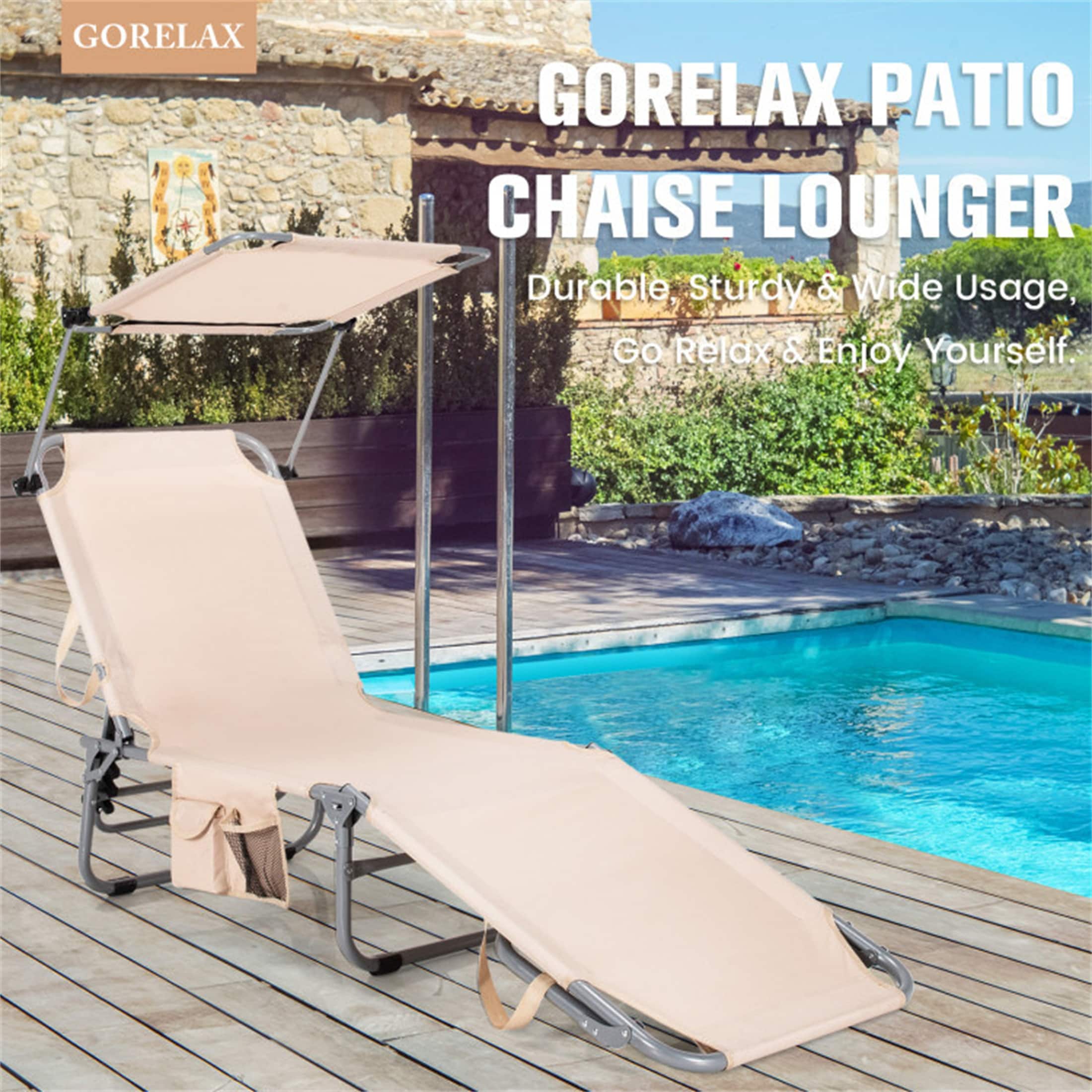 Adjustable Outdoor Recliner Chair With Canopy Shade