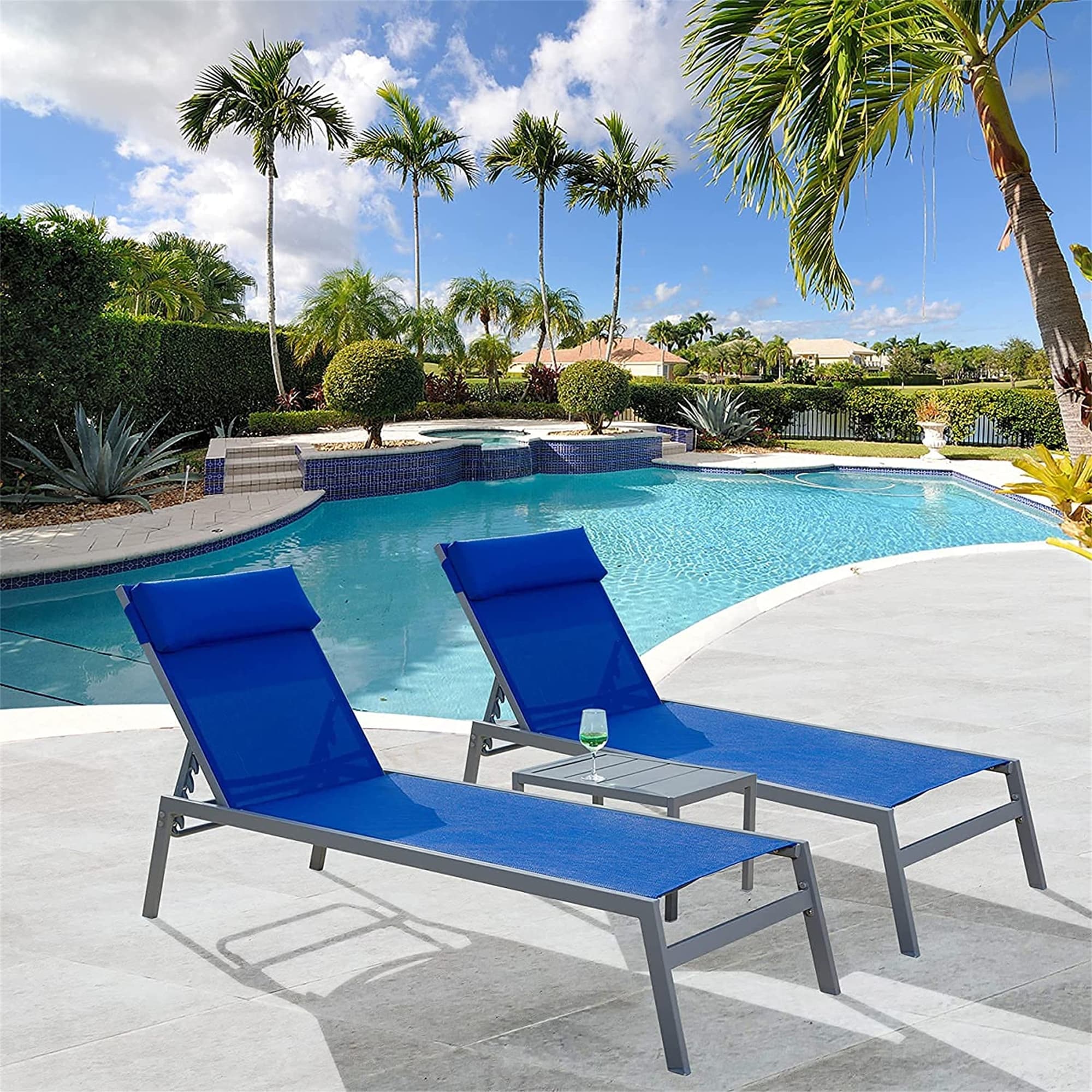 Patio Chaise Lounge Set Of 3 With Headrest