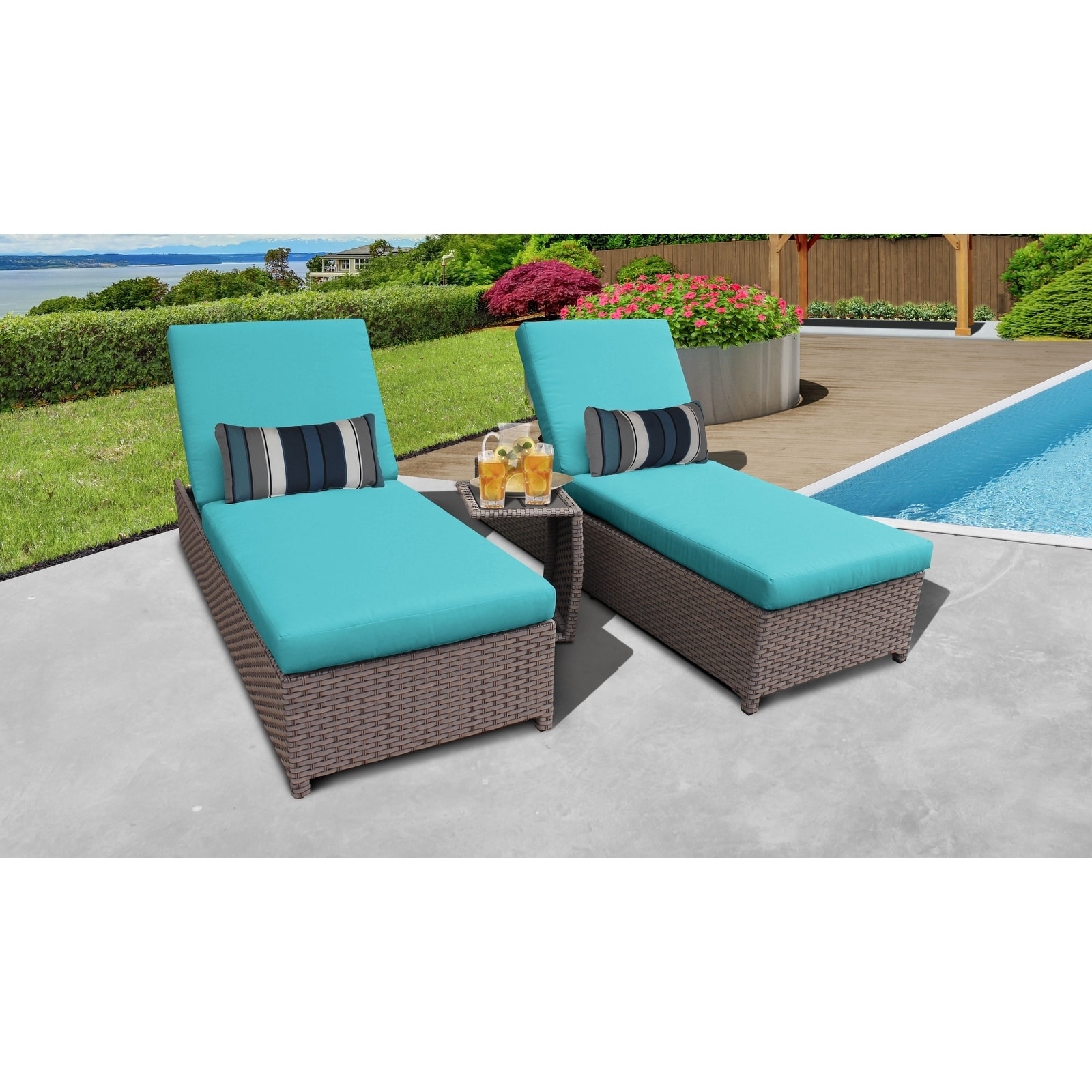 Florence Wheeled Chaise Set Of 2 Outdoor Wicker Patio Furniture And Side Table
