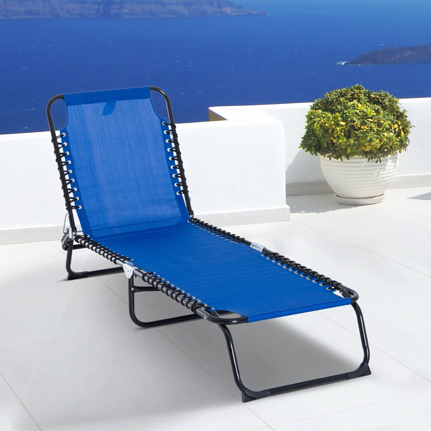 Outsunny Dark Blue Mesh Folding/portable Reclining Chaise Lounge Chair
