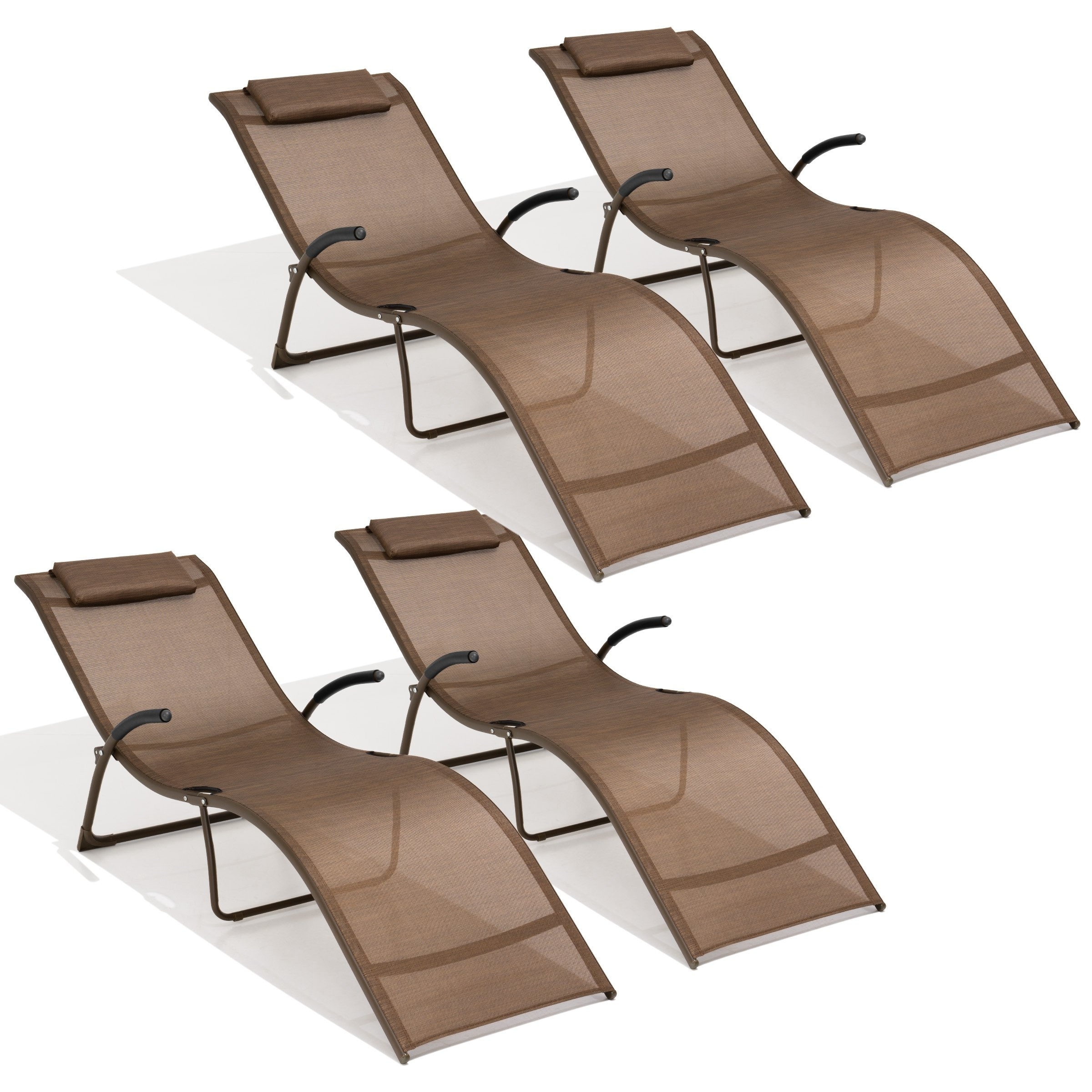4-piece Outdoor Patio Portable Folding Reclining Chaise Lounge Chairs - 69.09 L * 24.61 W * 26 H