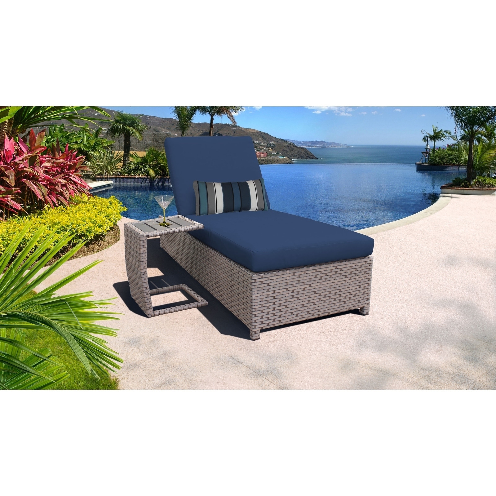 Florence Wheeled Chaise Outdoor Wicker Patio Furniture And Side Table