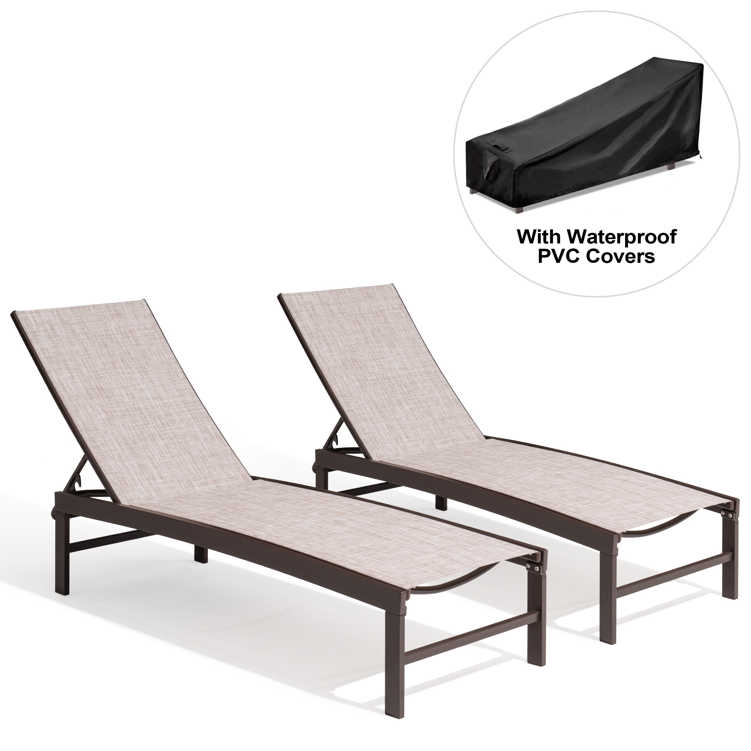 Crestlive Outdoor Loungers Patio Chaise Lounge Chairs Set Of 2 With Waterproof Covers - 71.65 L X 21.85 W X 13.78 H