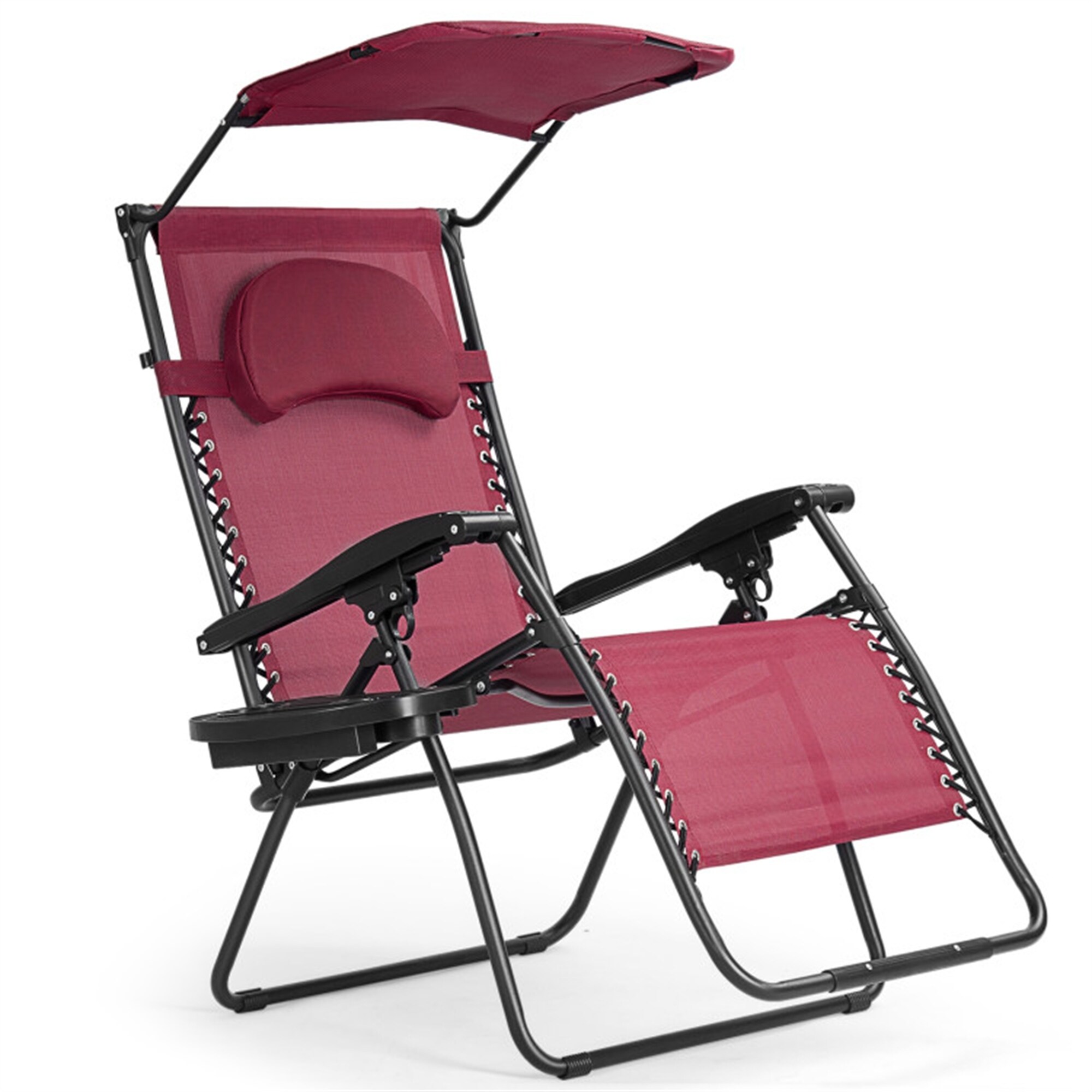Single Folding Shade Canopy Cup Holder Recliner Lounge Chair