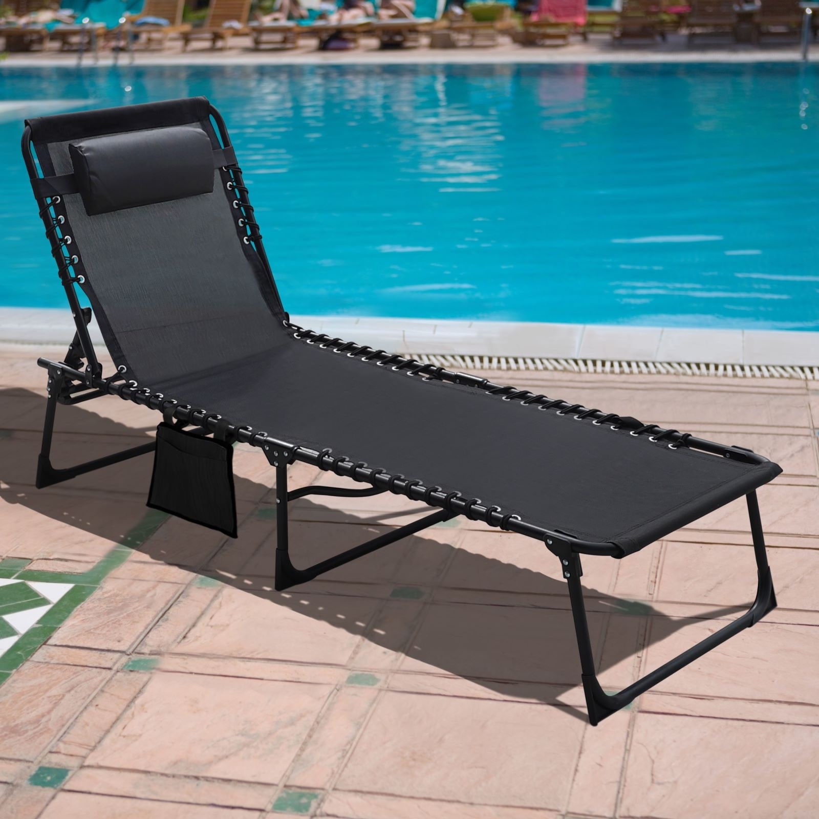 Veikous 4-fold Patio Chaise Lounge Chair For Outdoor With Detachable Pocket And Pillow