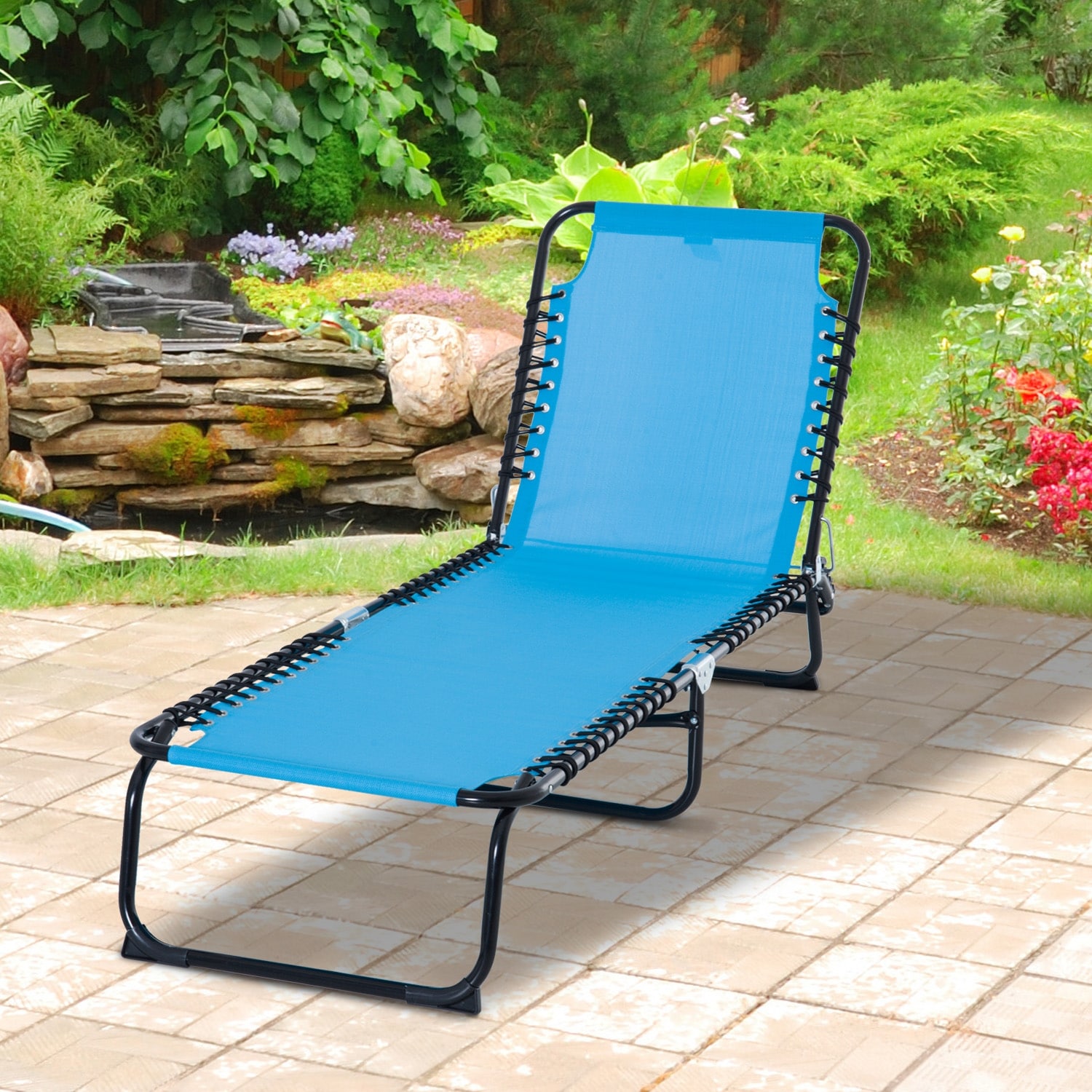 Outsunny Folding Chaise Lounge Chair Portable Lightweight Reclining Garden With 4-position Adjustable Backrest  Light Blue