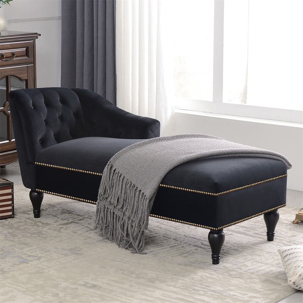 Merax 58 Velvet Button Tufted Right Arm Facing Chaise Lounge