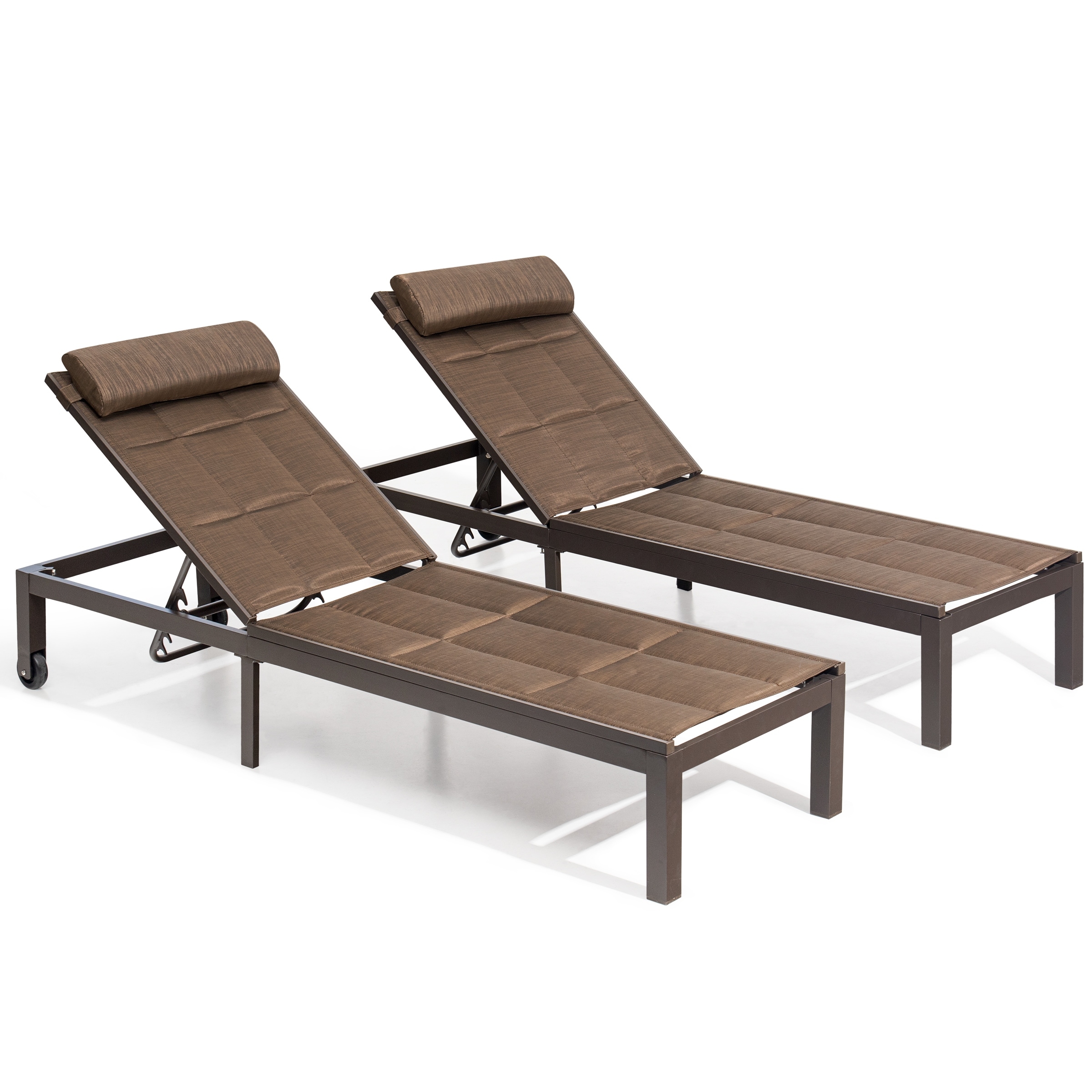 Outdoor Adjustable Quilted Chaise Lounge Chairs With Wheels (set Of 2) - 77.17 L × 23.62 W × 13.38 H
