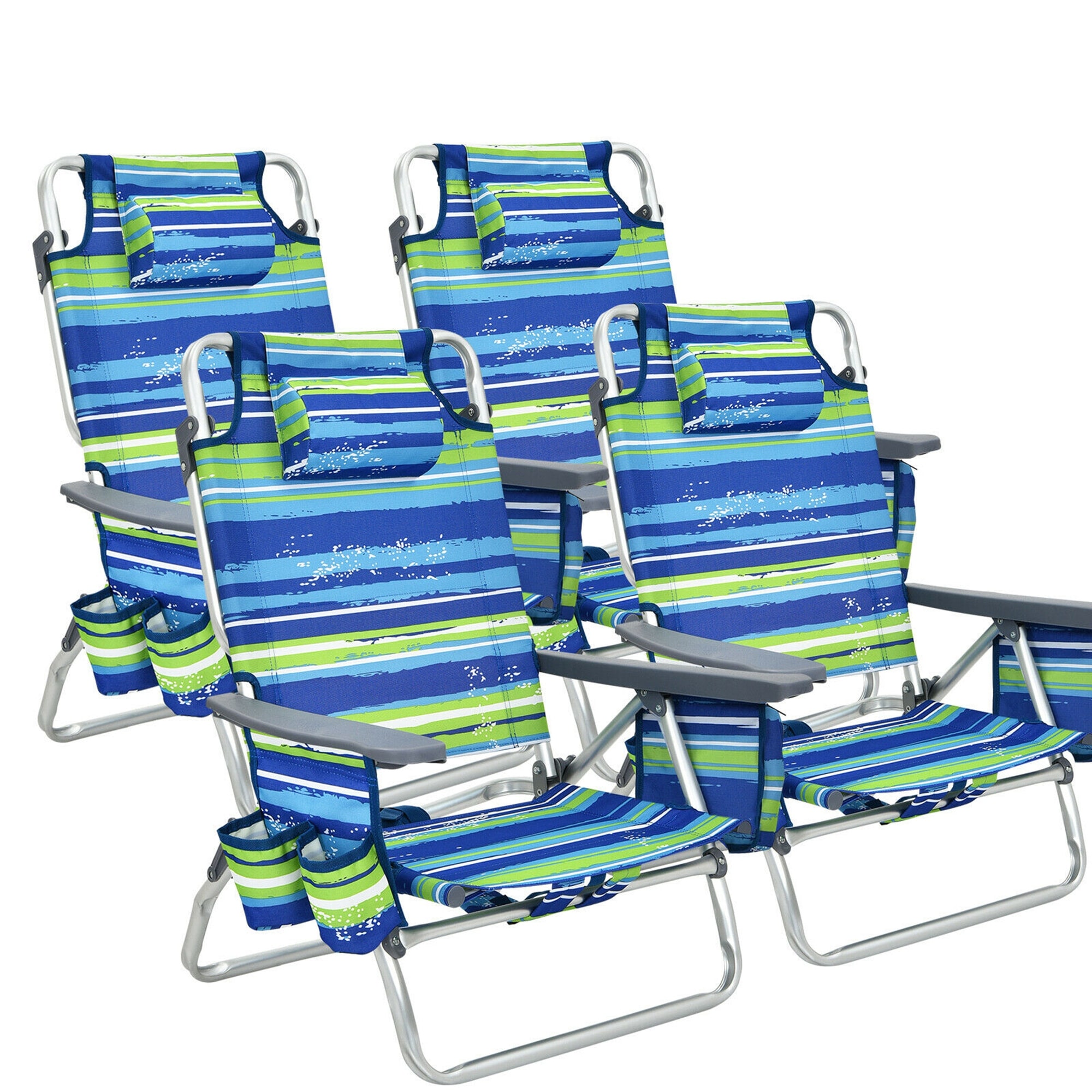 2 Or 4-pack Folding Beach Chair 5-position Outdoor Reclining Chairs