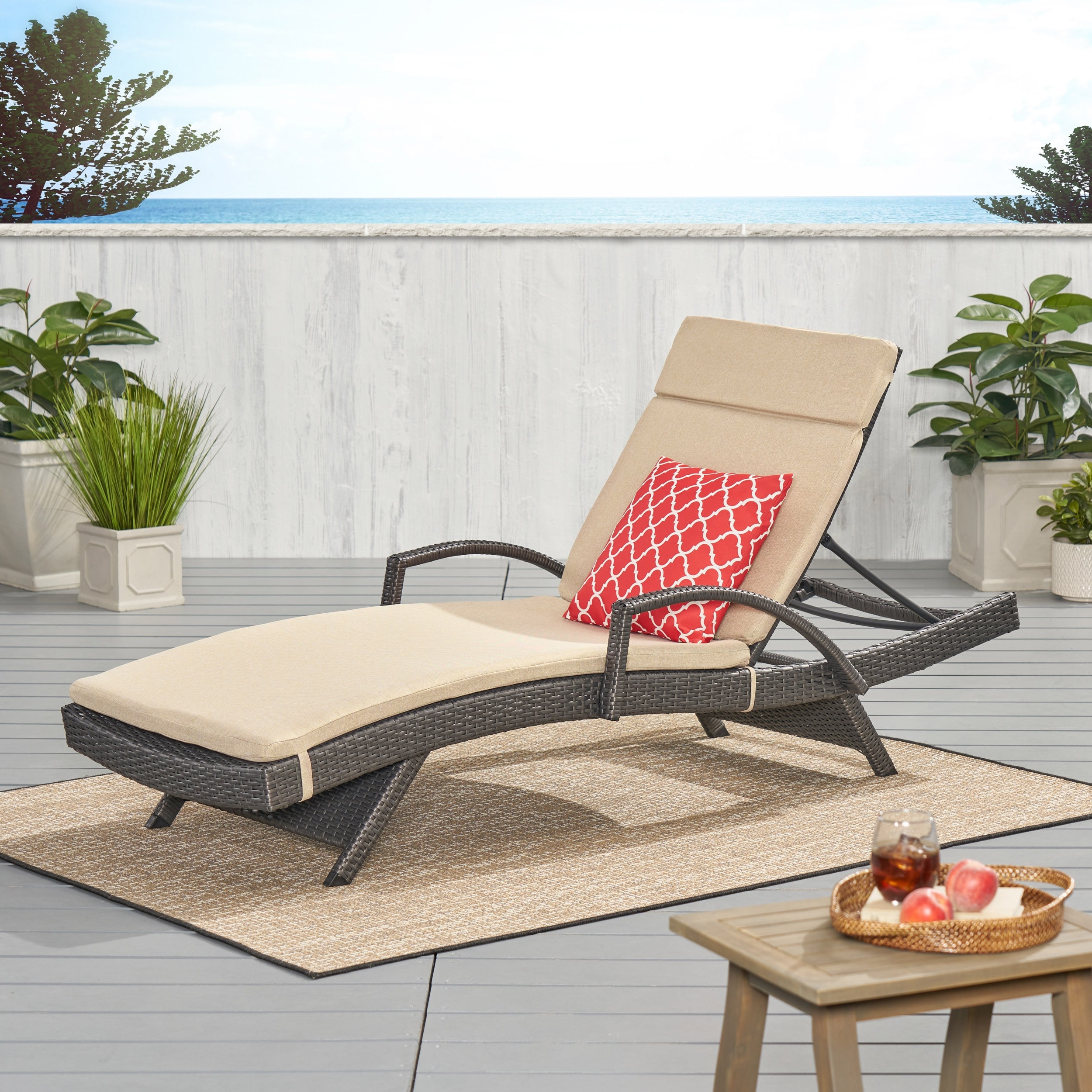 Toscana Outdoor Wicker Armed Cushioned Chaise Lounge By Christopher Knight Home
