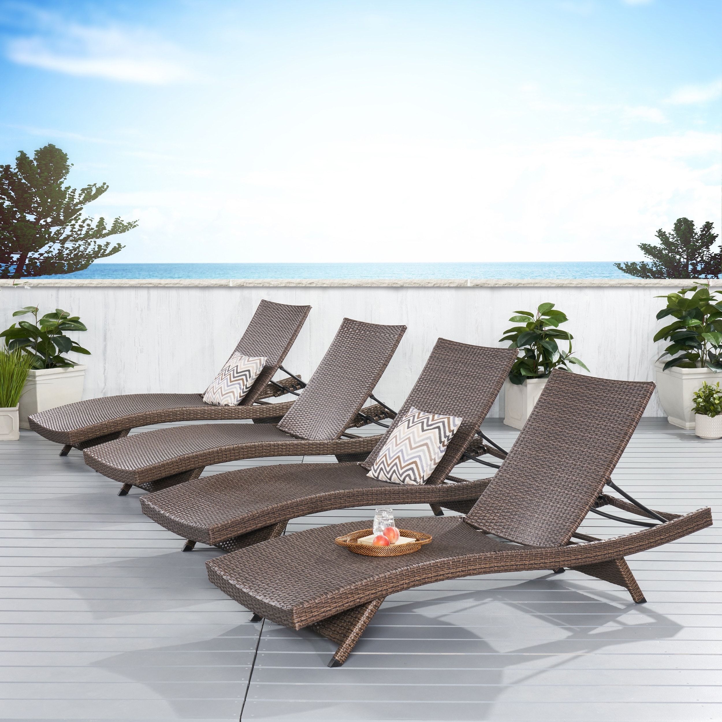 Thira Outdoor Wicker Chaise Lounge Chair (set Of 4) By Christopher Knight Home
