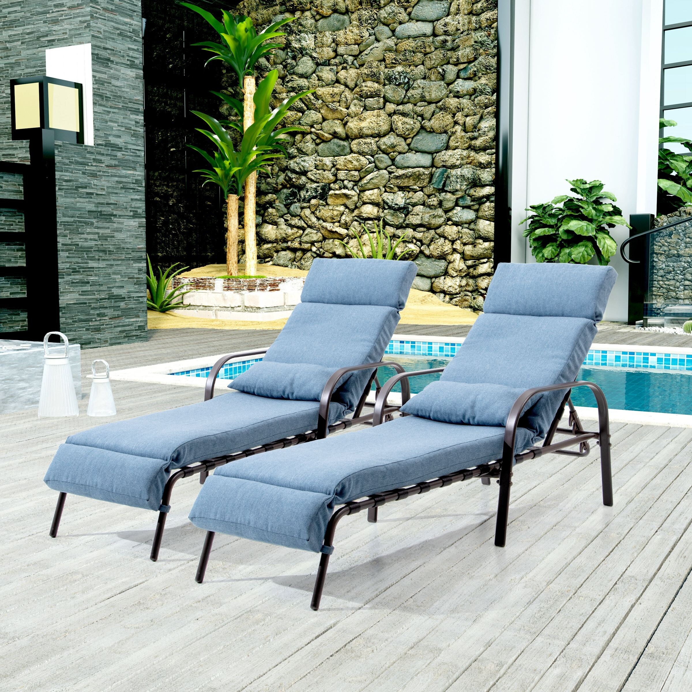 Pellebant 2pcs Adjustable Patio Chaise Lounge With Cushion And Pillow - N/a