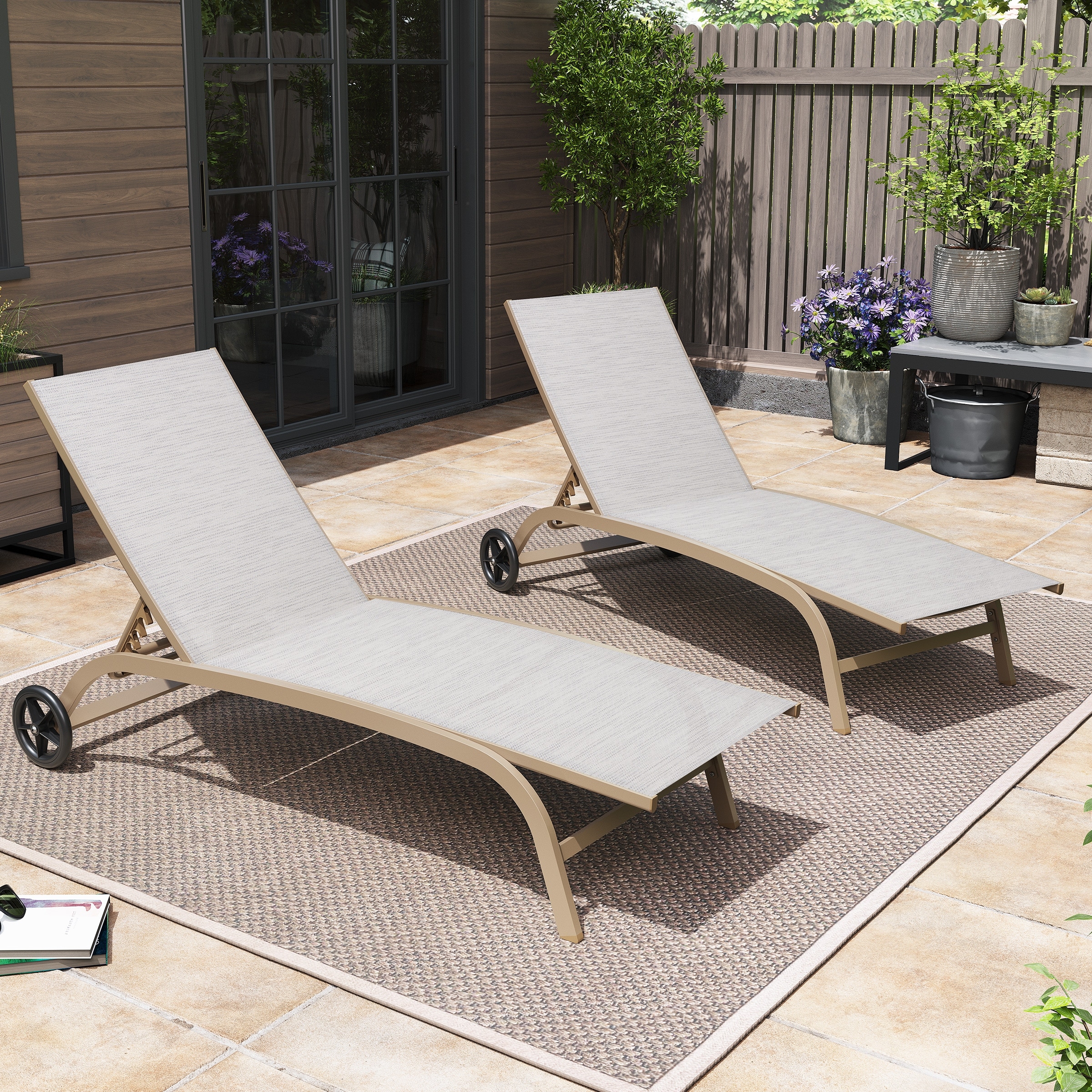 Pellebant 2pcs Full Flat Outdoor Chaise Lounge Chair With Wheels - N/a