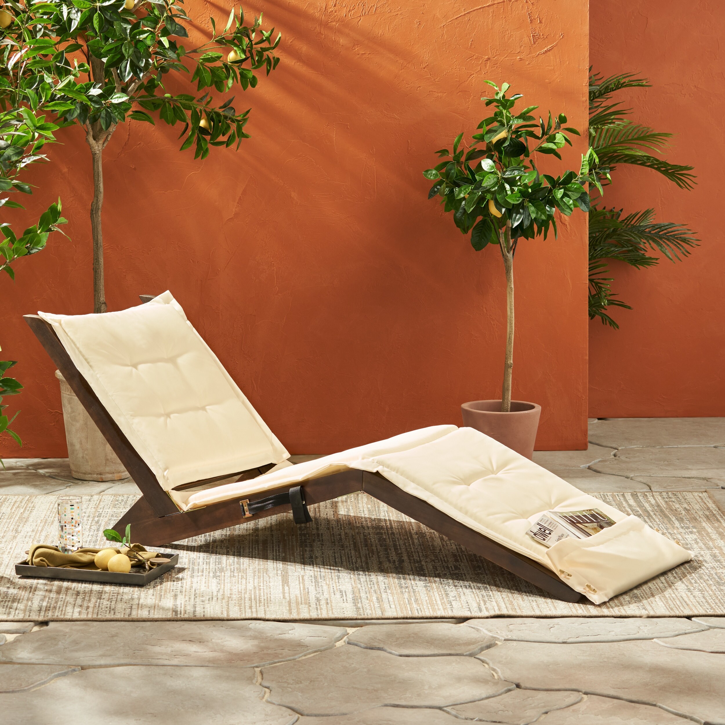 Sonora Wood Folding Lounger With Cushion By Christopher Knight Home