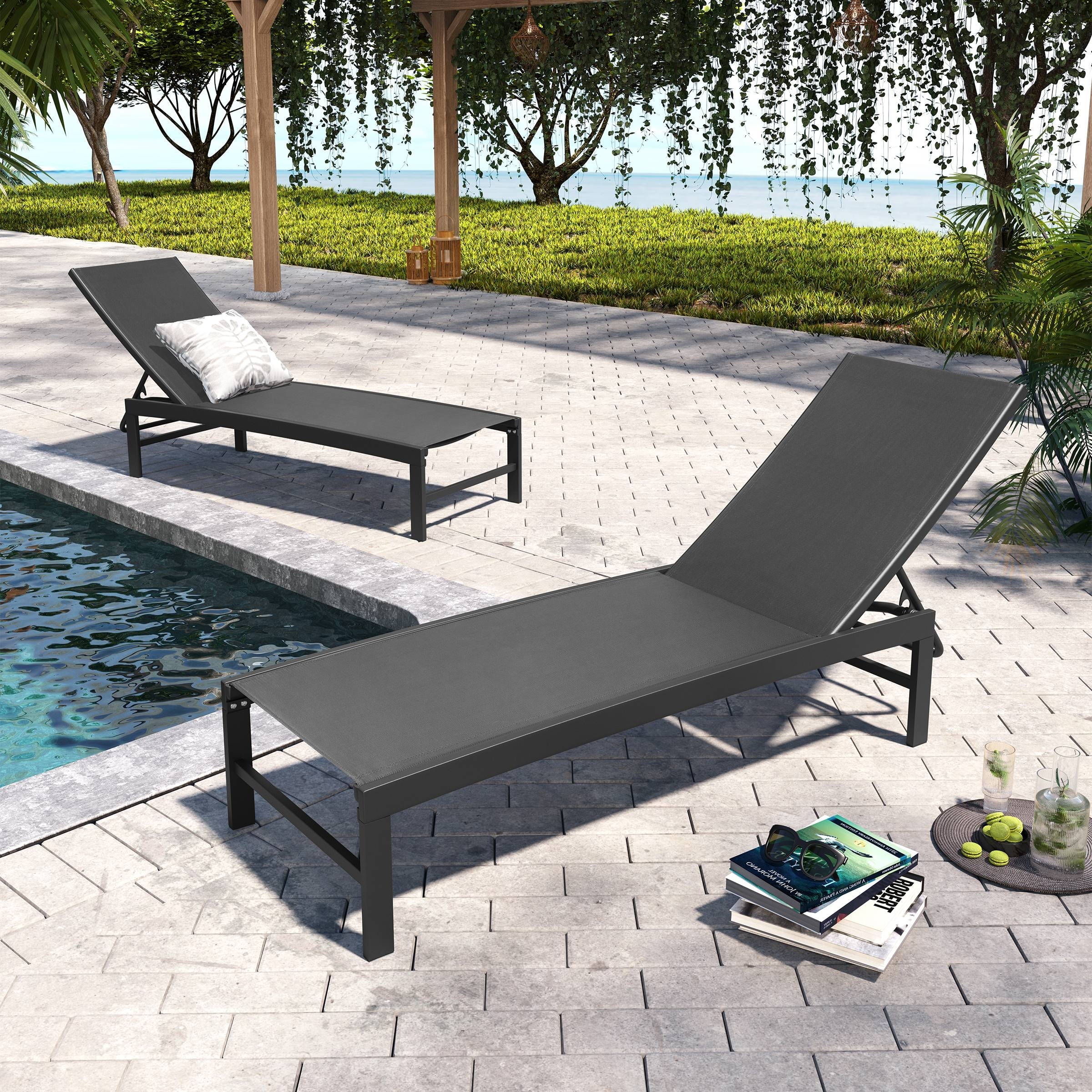 Outdoor Aluminum Adjustable Patio Chaise Lounge Chairs (set Of 2)