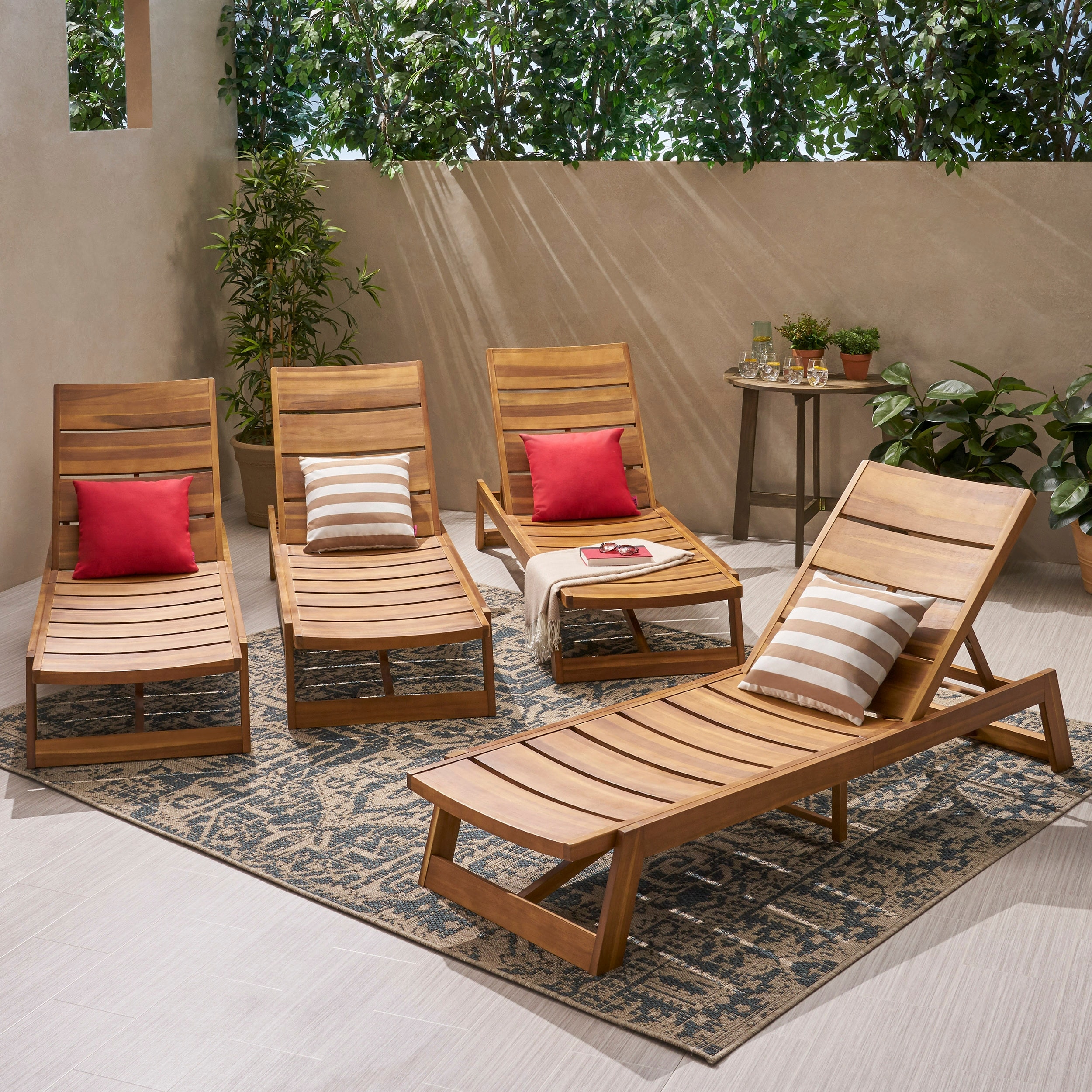 Maki Outdoor Acacia Wood Chaise Lounge (set Of 4) By Christopher Knight Home