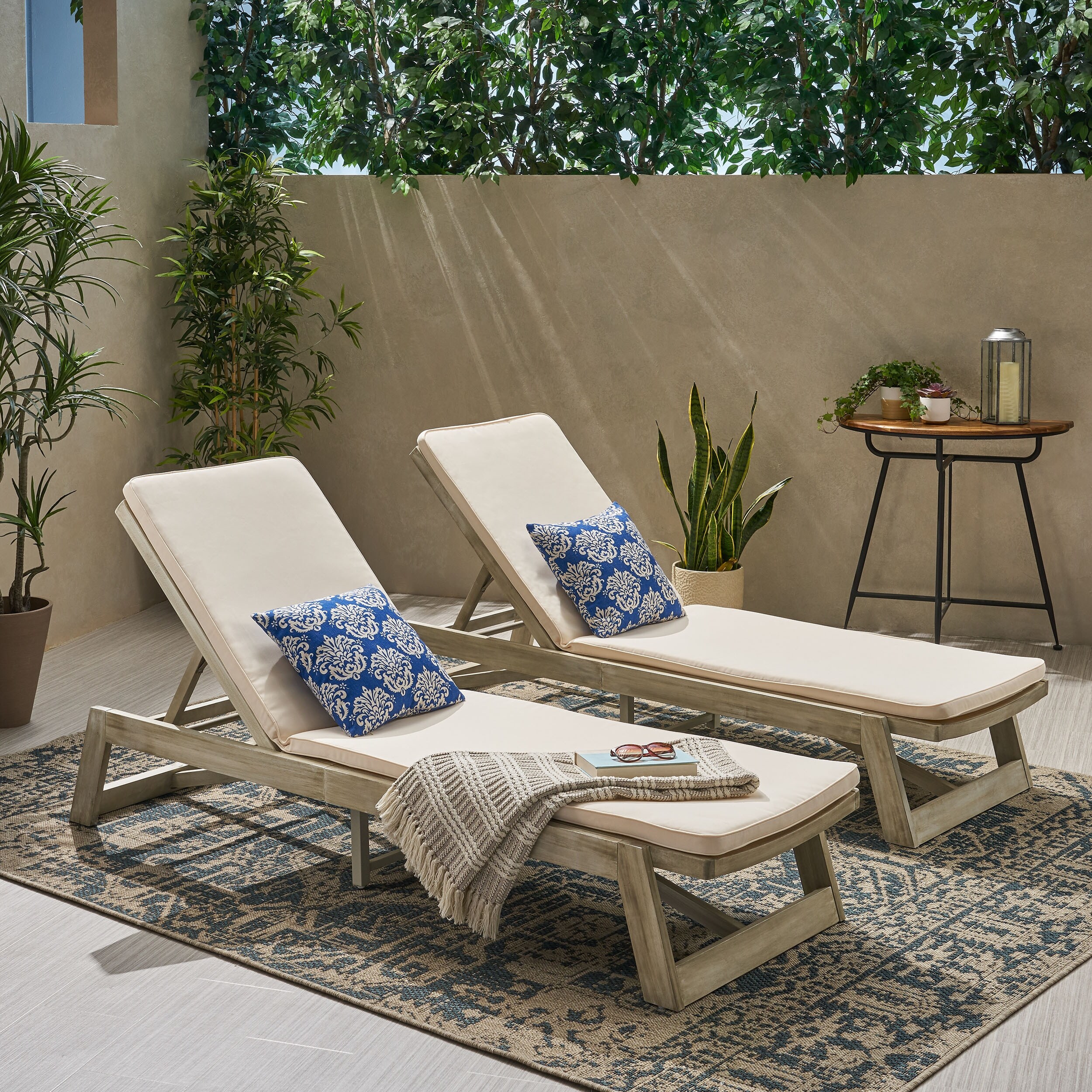 Maki Outdoor Acacia Wood Chaise Lounge And Cushion Set (set Of 2) By Christopher Knight Home