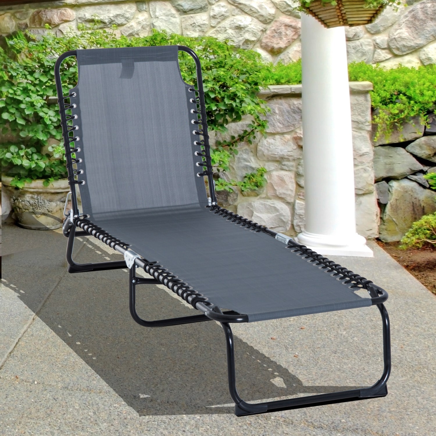 Outsunny Lightweight Reclining Grey Beach Chair