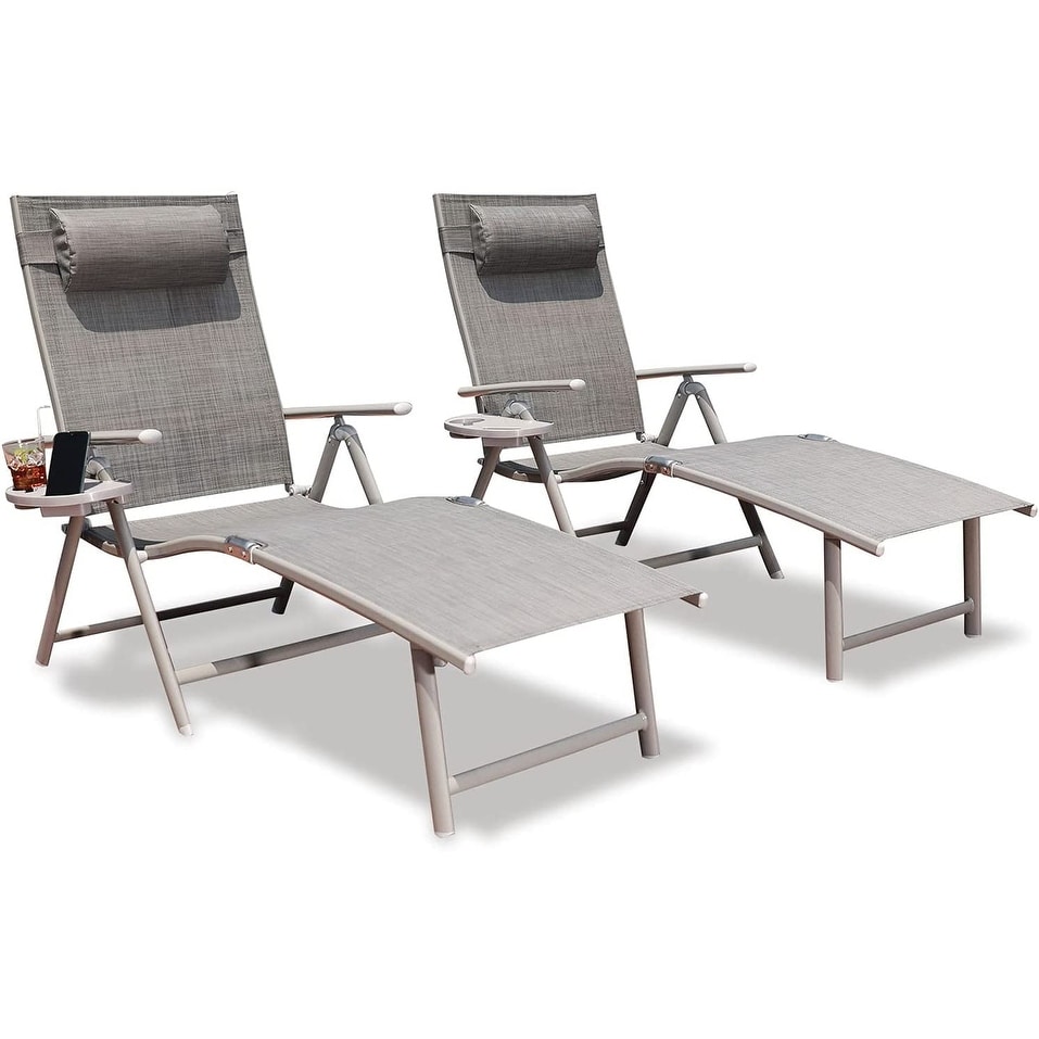 Set Of 2 Outdoor Adjustable Recliner Folding Lounge Table Chair
