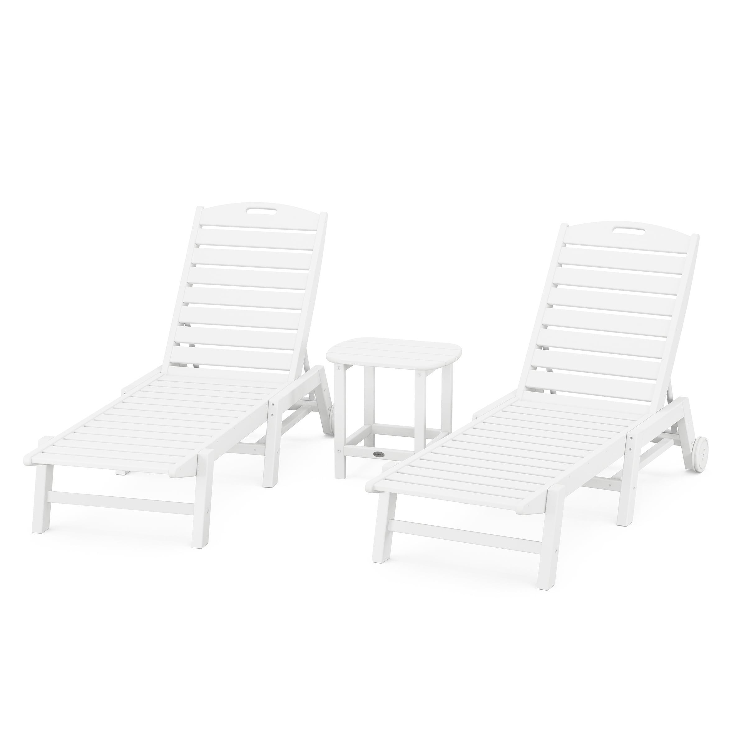 Polywood Nautical 3-piece Chaise Lounge With Wheels Set With South Beach 18 Side Table - N/a