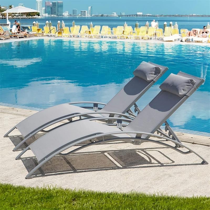 2pcs Outdoor Chaise Lounge Set With Adjustable Backrest And Removable Pillow