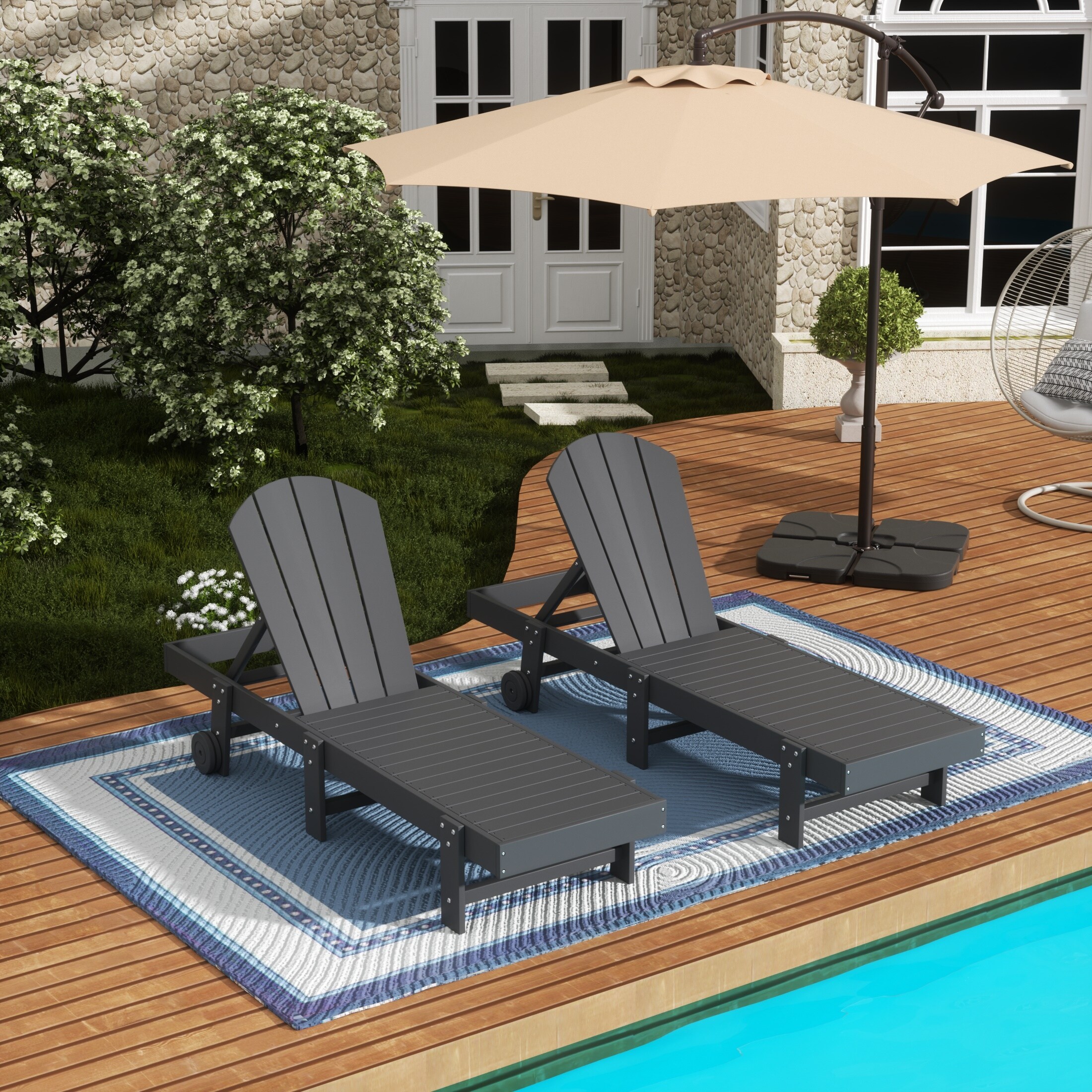 Polytrends Laguna All Weather Poly Pool Outdoor Chaise Lounge - With Wheels (set Of 2)