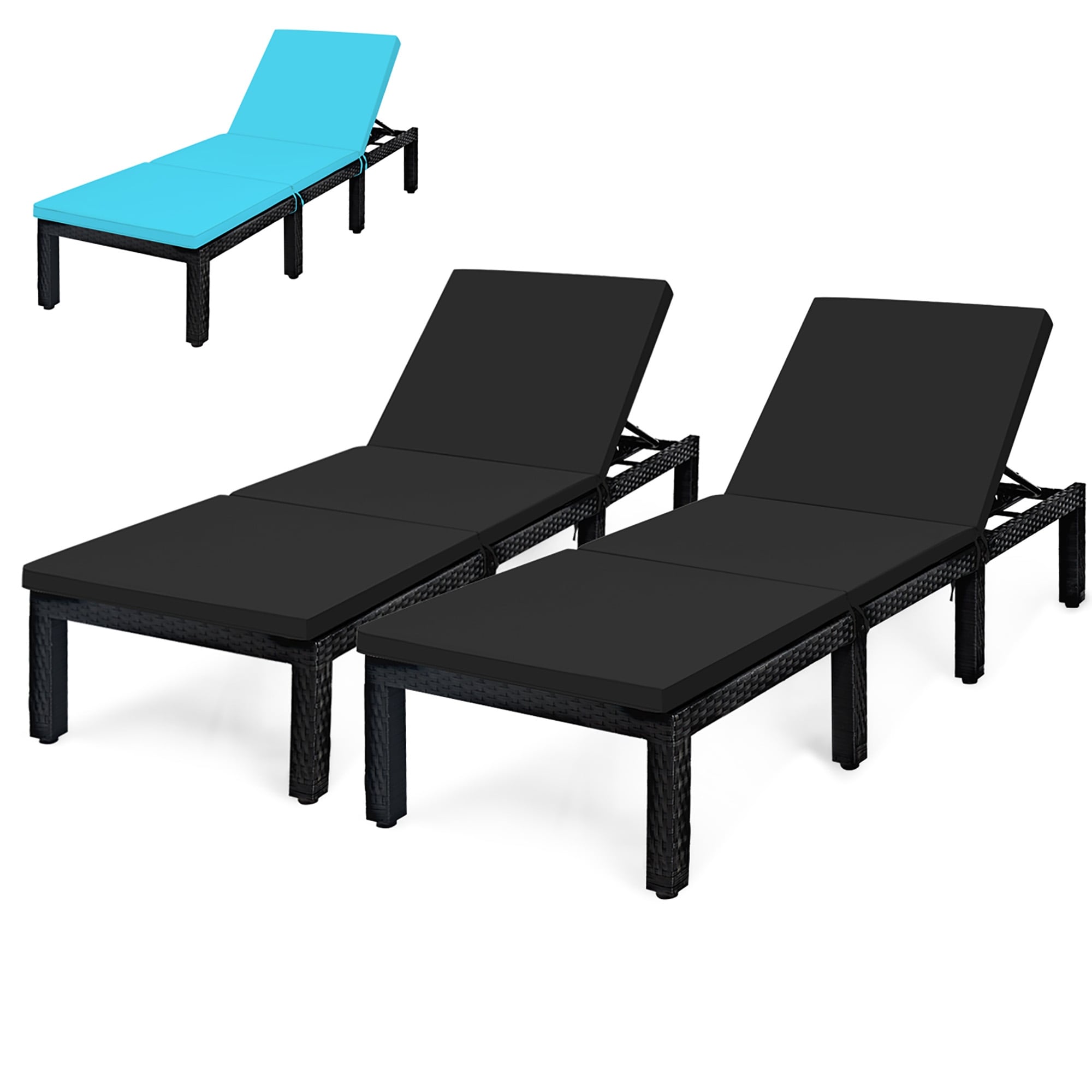 2pcspatio Rattan Lounge Chair Adjust Recliner Dual Color Cover