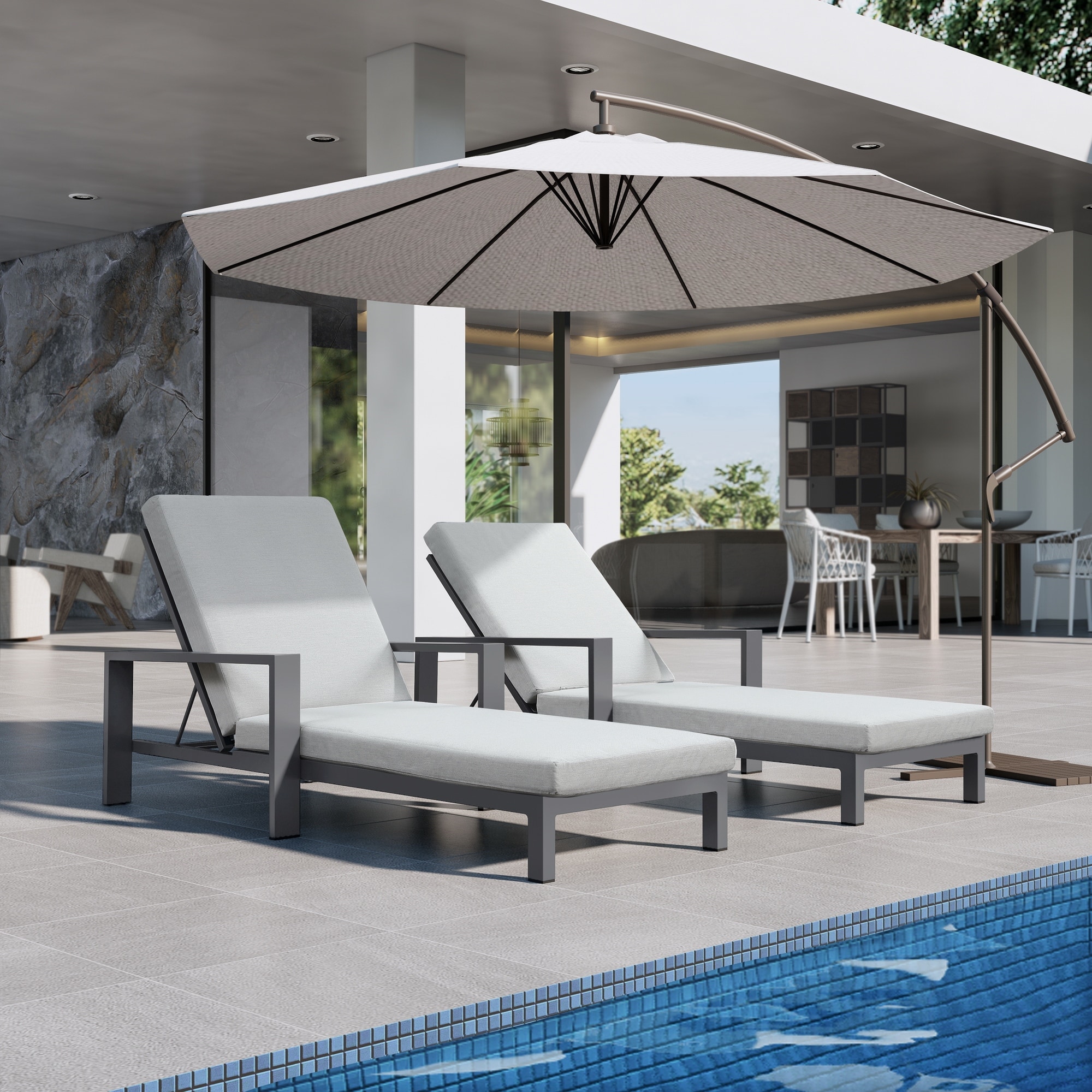 Benton Modern Aluminum Lounge Outdoor Chaise With Cushion  Set Of 2 - N/a