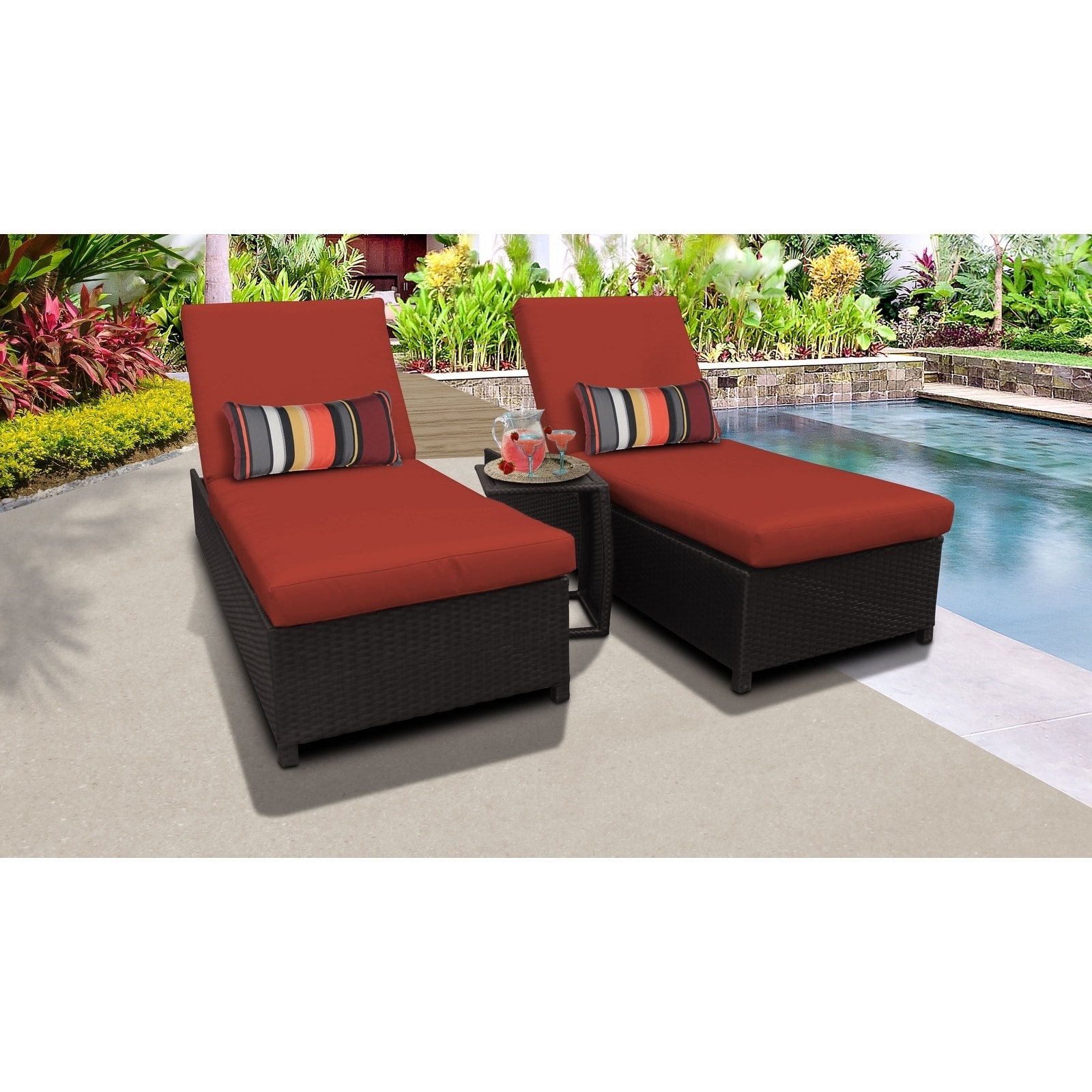 Barbados Wheeled Chaise Set Of 2 Outdoor Wicker Patio Furniture And Side Table
