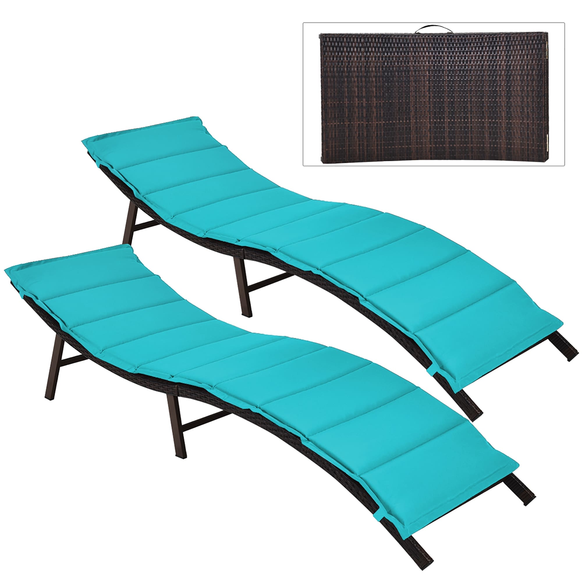 2 Pcs Patio Chaise Foldable Lounger Chair With Double Sided Cushions