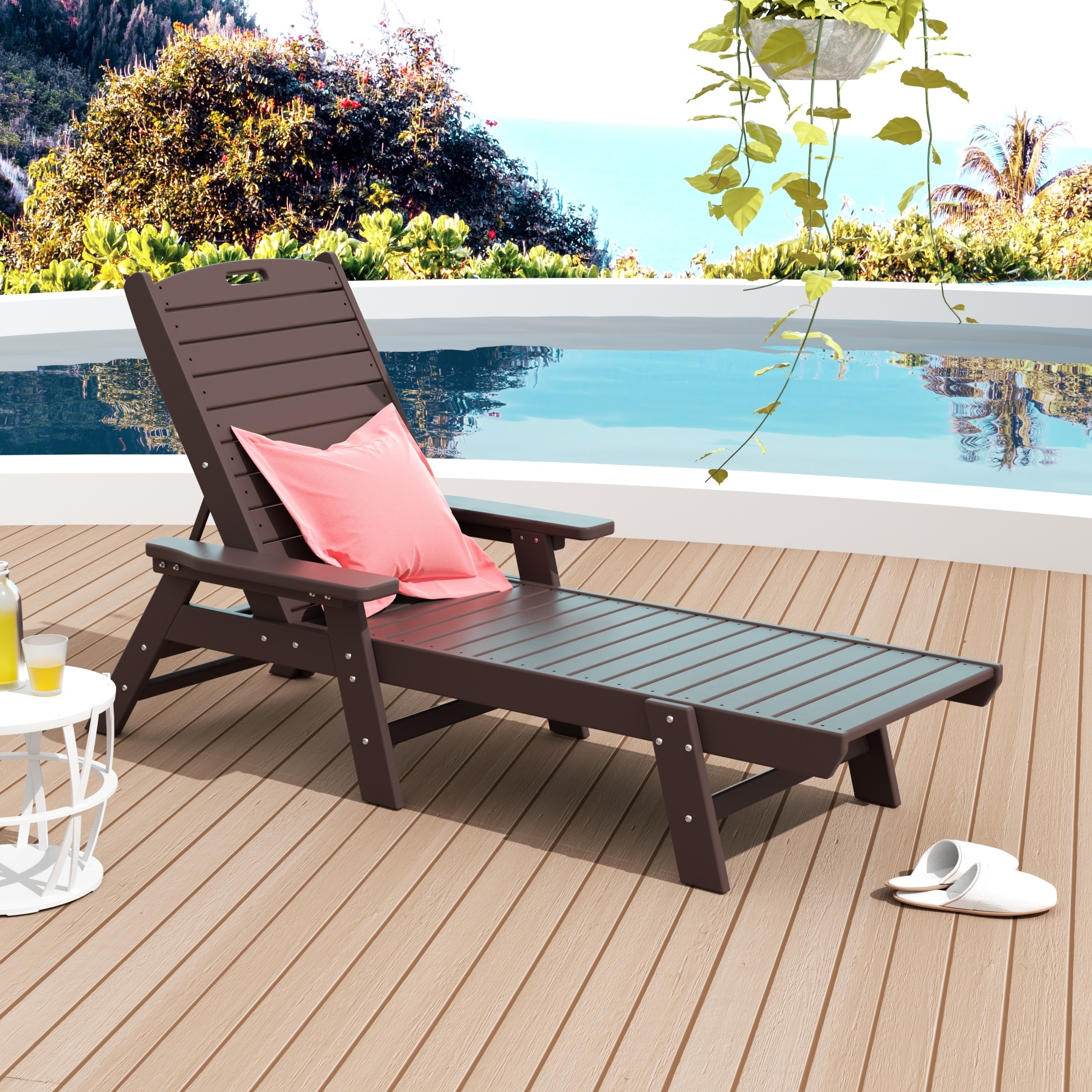 Polytrends Laguna All Weather Poly Pool Outdoor Chaise Lounge - With Arms