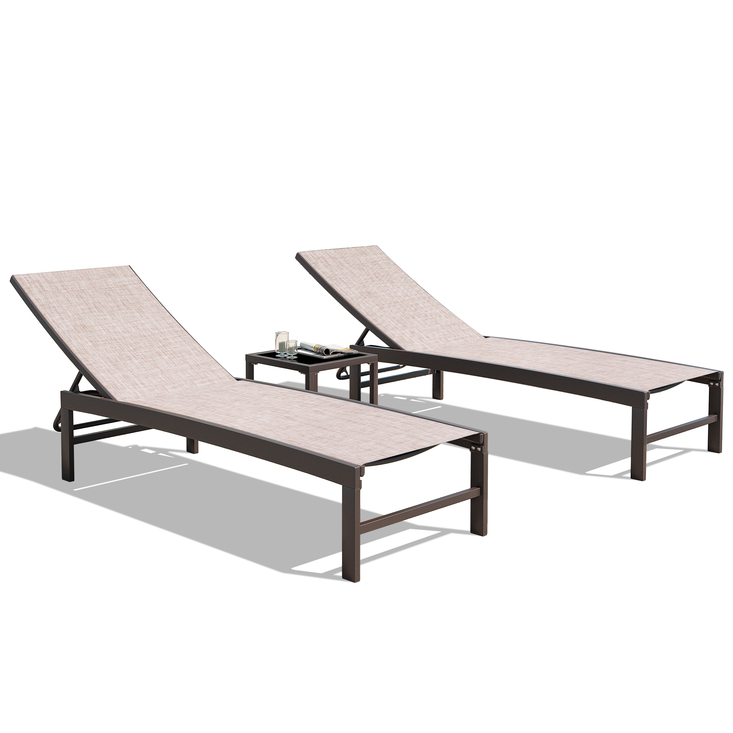 Outdoor Indoor Adjustable Lounge Chair And Table Set - 71.65 L X 21.85 W X 13.78 H