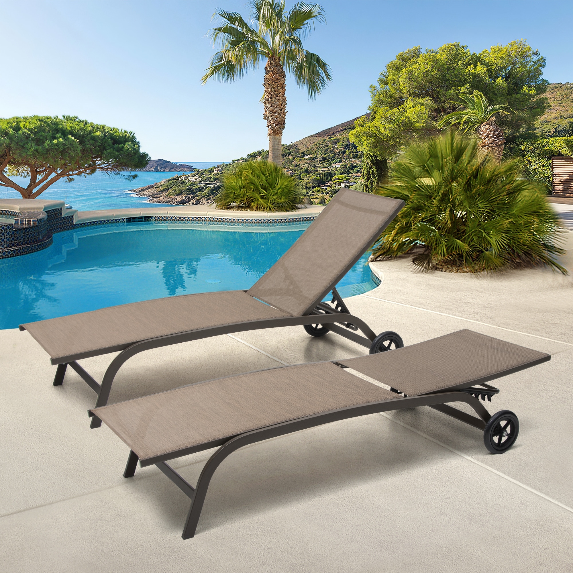 Pellebant 2pcs Full Flat Outdoor Chaise Lounge Chair With Wheels - N/a