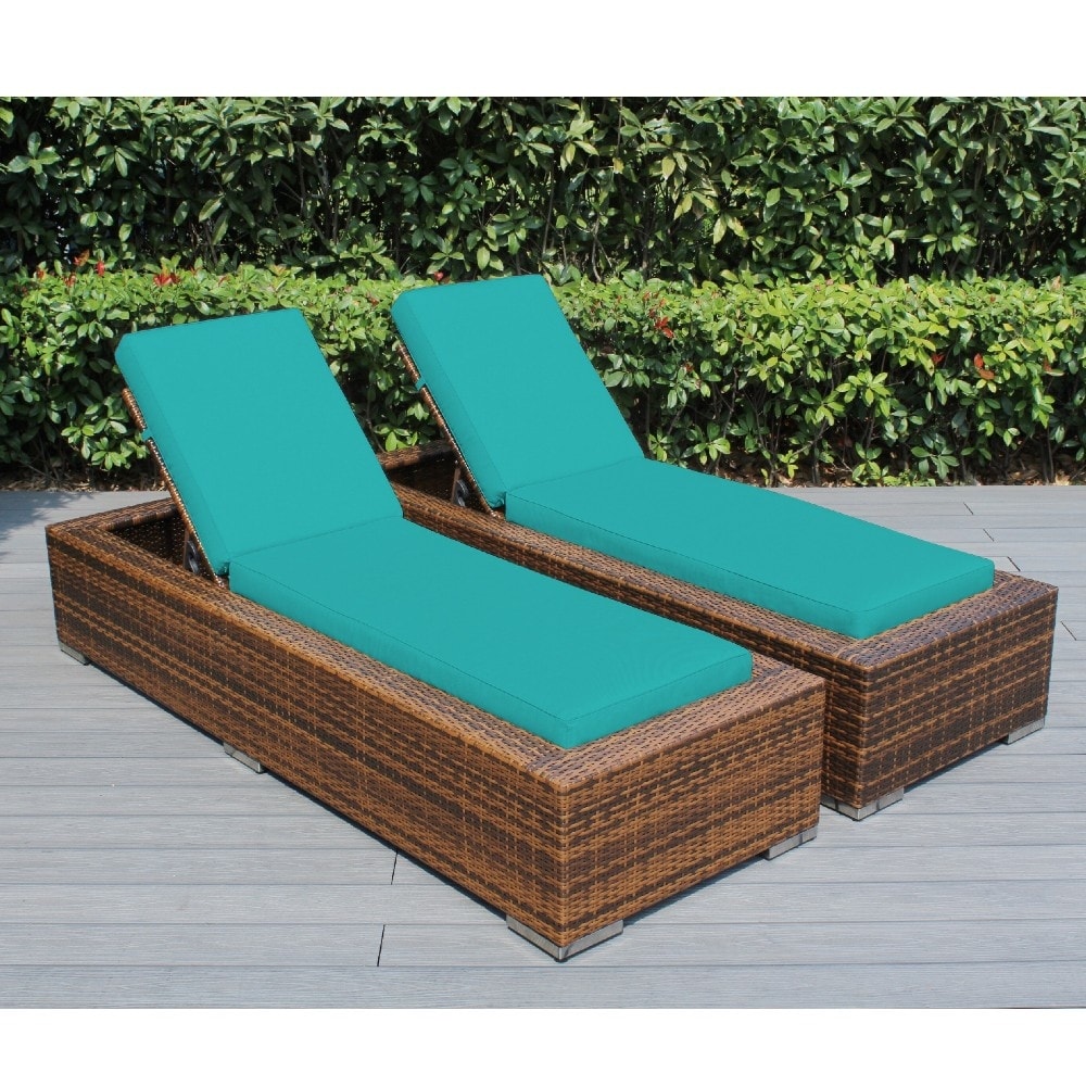 Ohana Outdoor Patio 2 Piece Mixed Brown Wicker Chaise Lounge Set - No Assembly