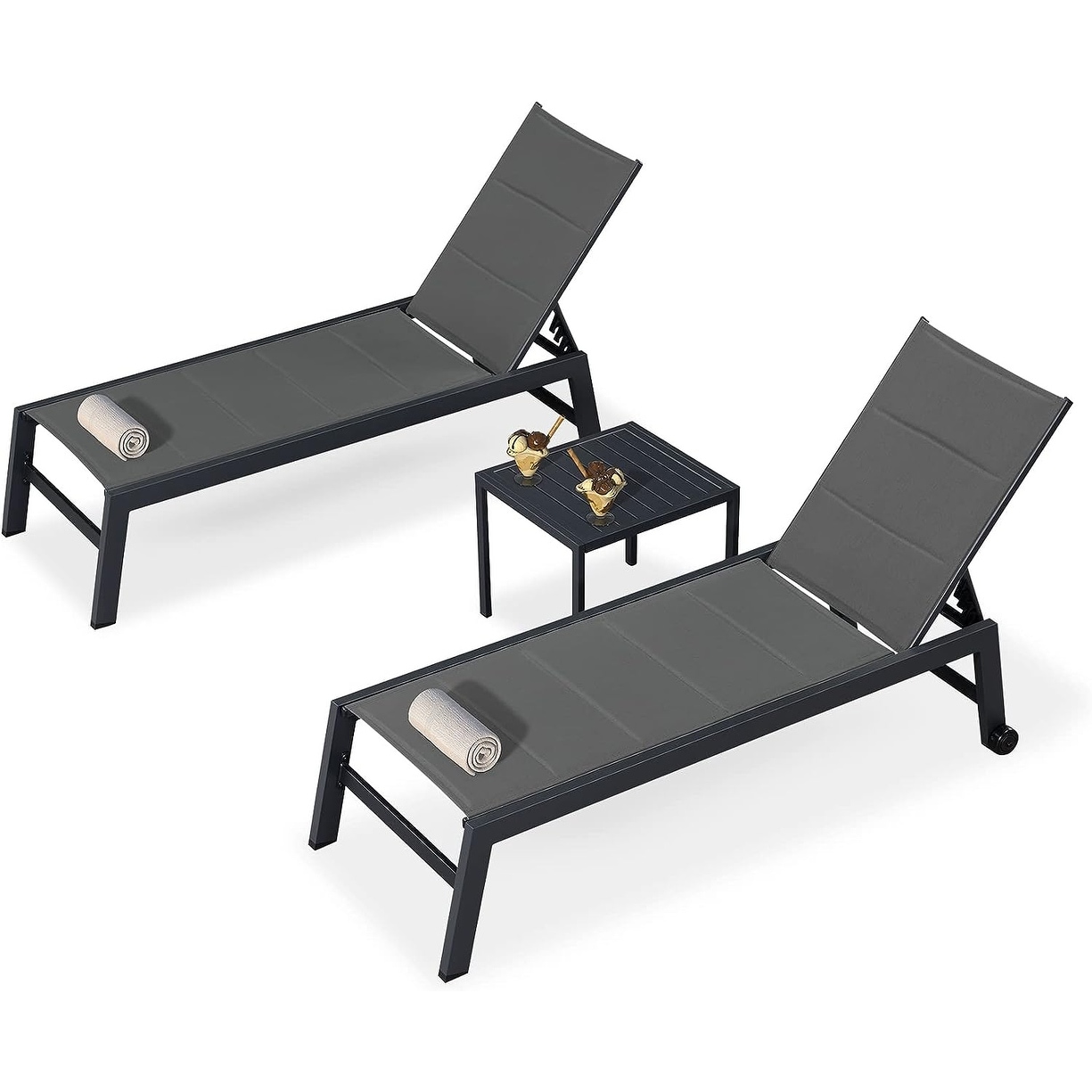 Purple Leaf Patio Chaise Lounge Set Of 2 Chairs And Side Table  Grey - 64.17x23.23x14.57