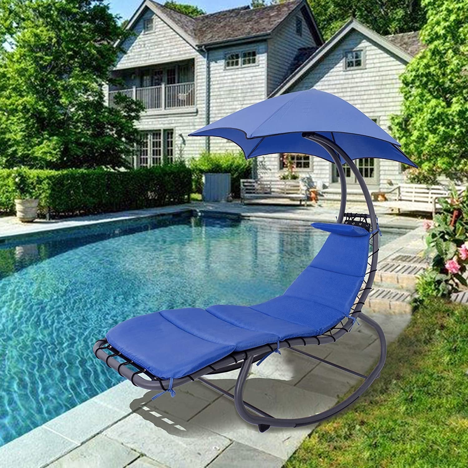 Patio Hanging Chaise Lounge Chair air Swing Hammock Chair W/arc Stand