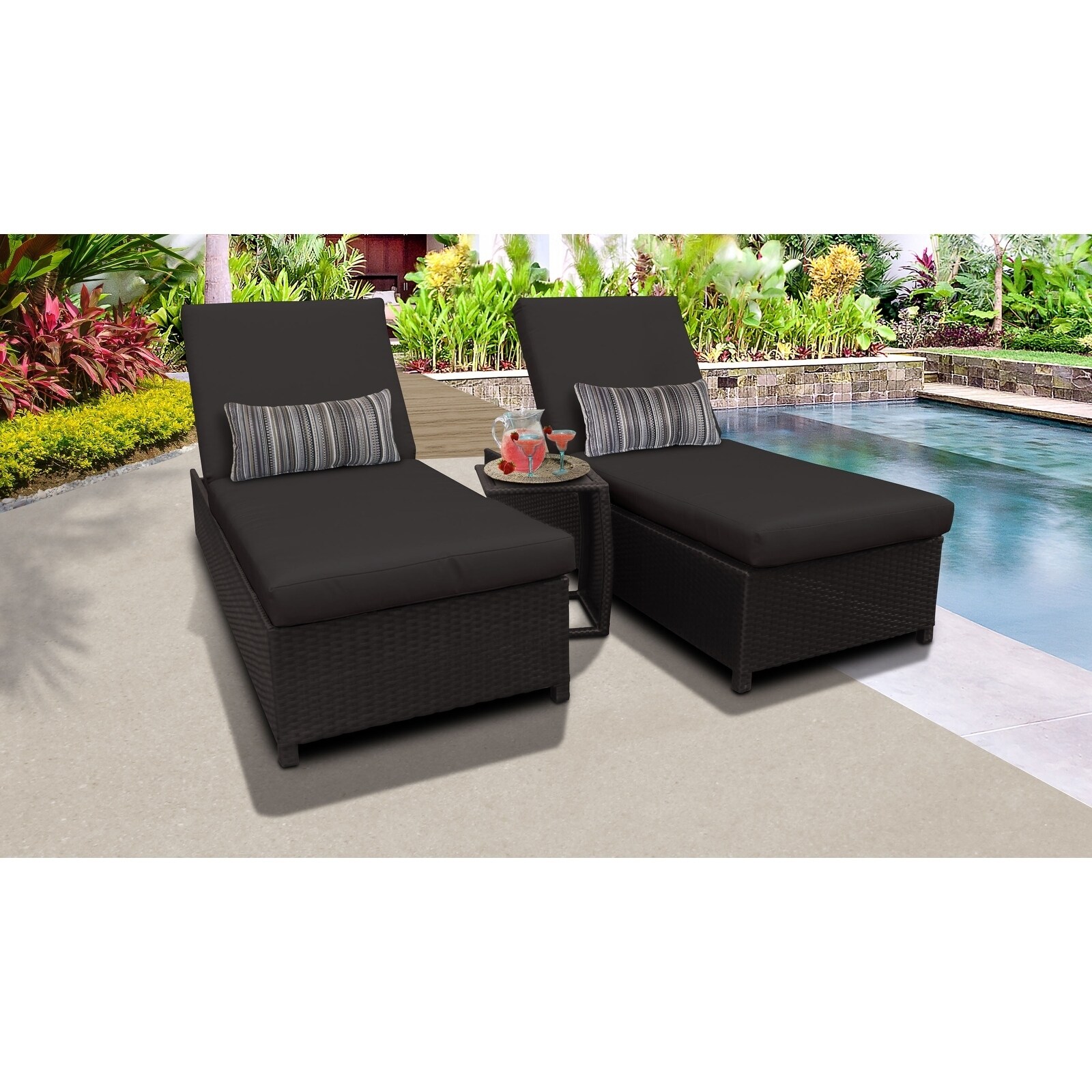 Belle Wheeled Chaise Set Of 2 Outdoor Wicker Patio Furniture And Side Table