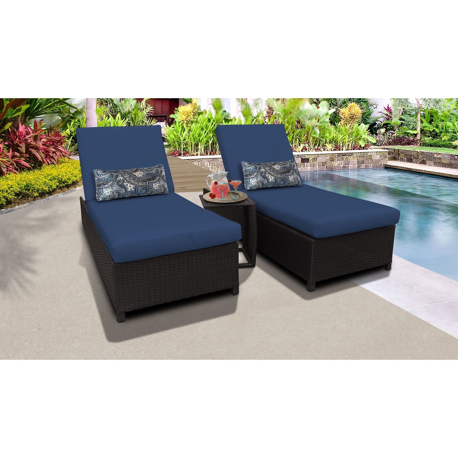 Barbados Wheeled Chaise Set Of 2 Outdoor Wicker Patio Furniture And Side Table