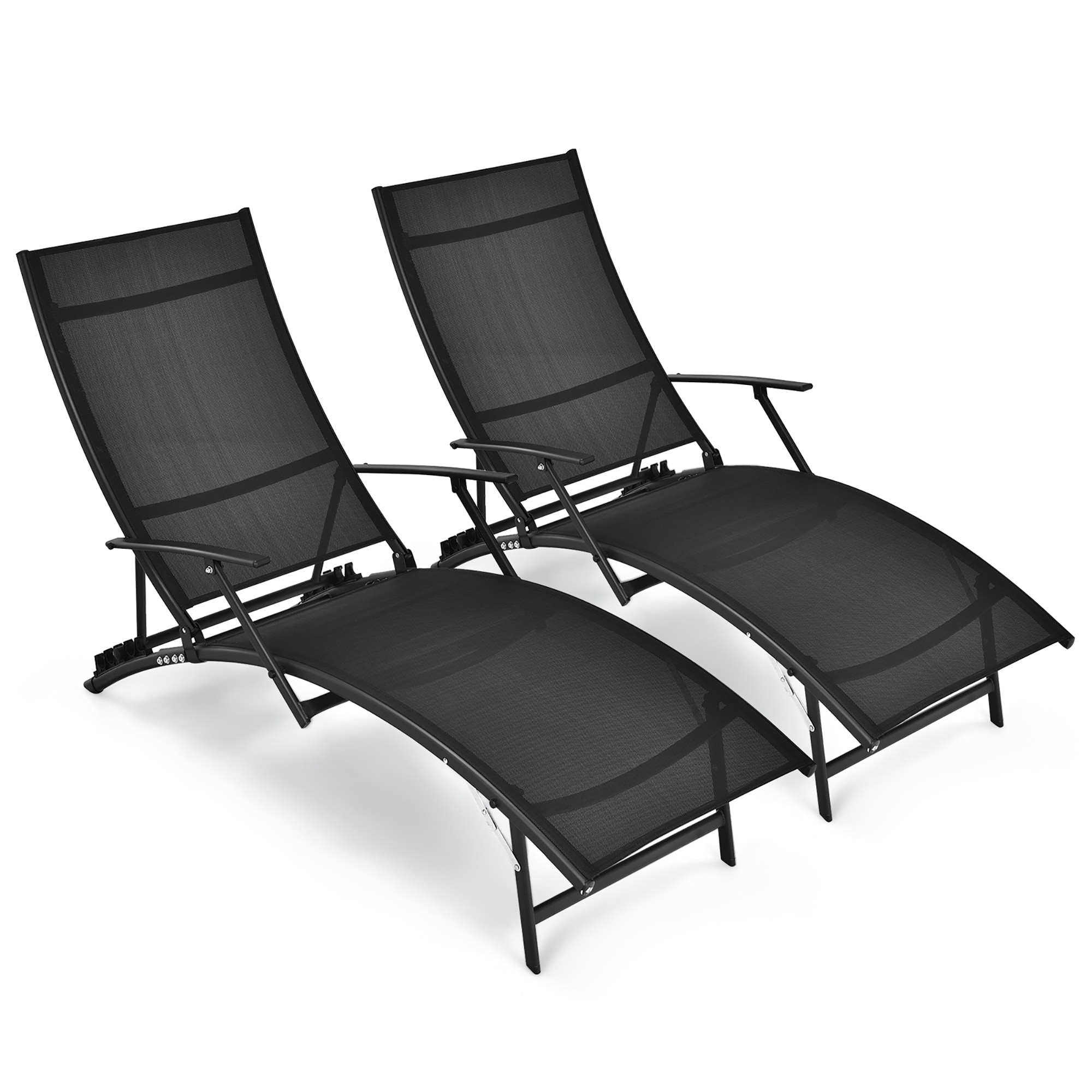 2pcs Patio Folding Lounge Chair Chaise Recliner Adjustable Stackable