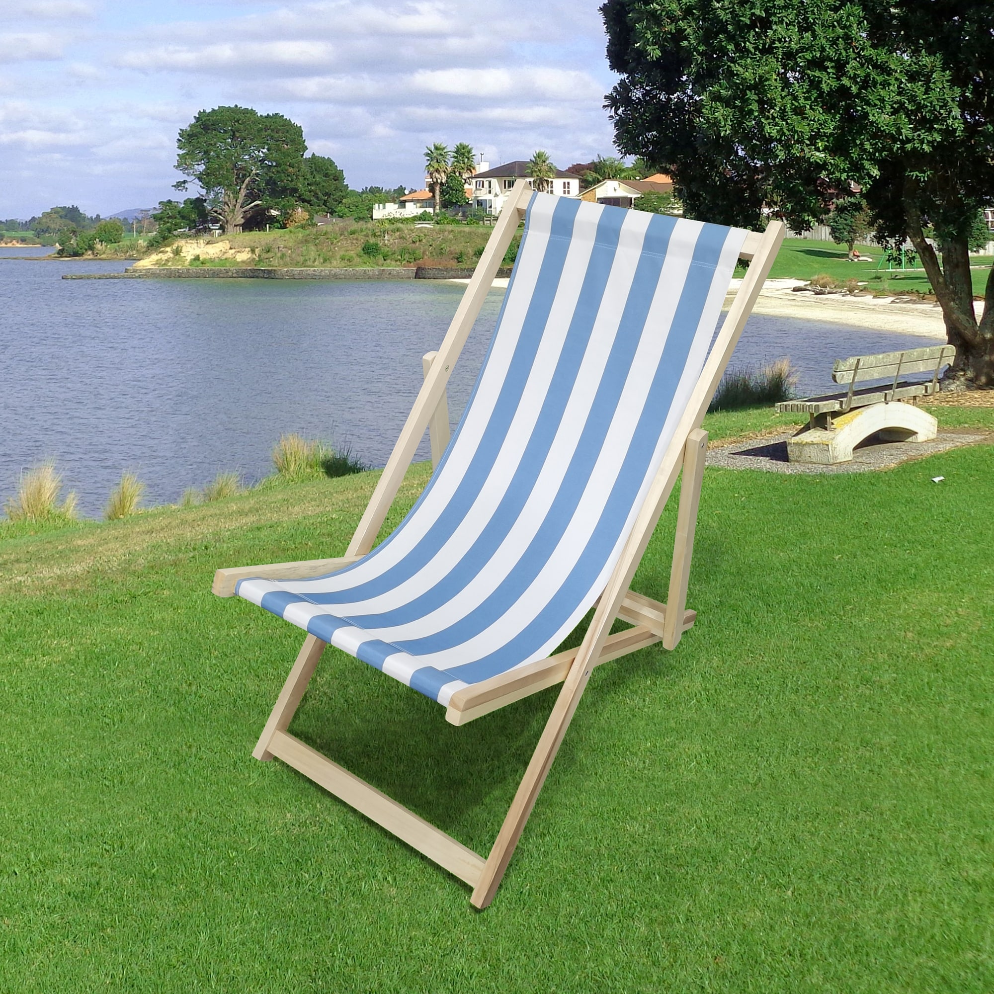 Beach Chair Stripe- Folding Chaise Lounge Chair