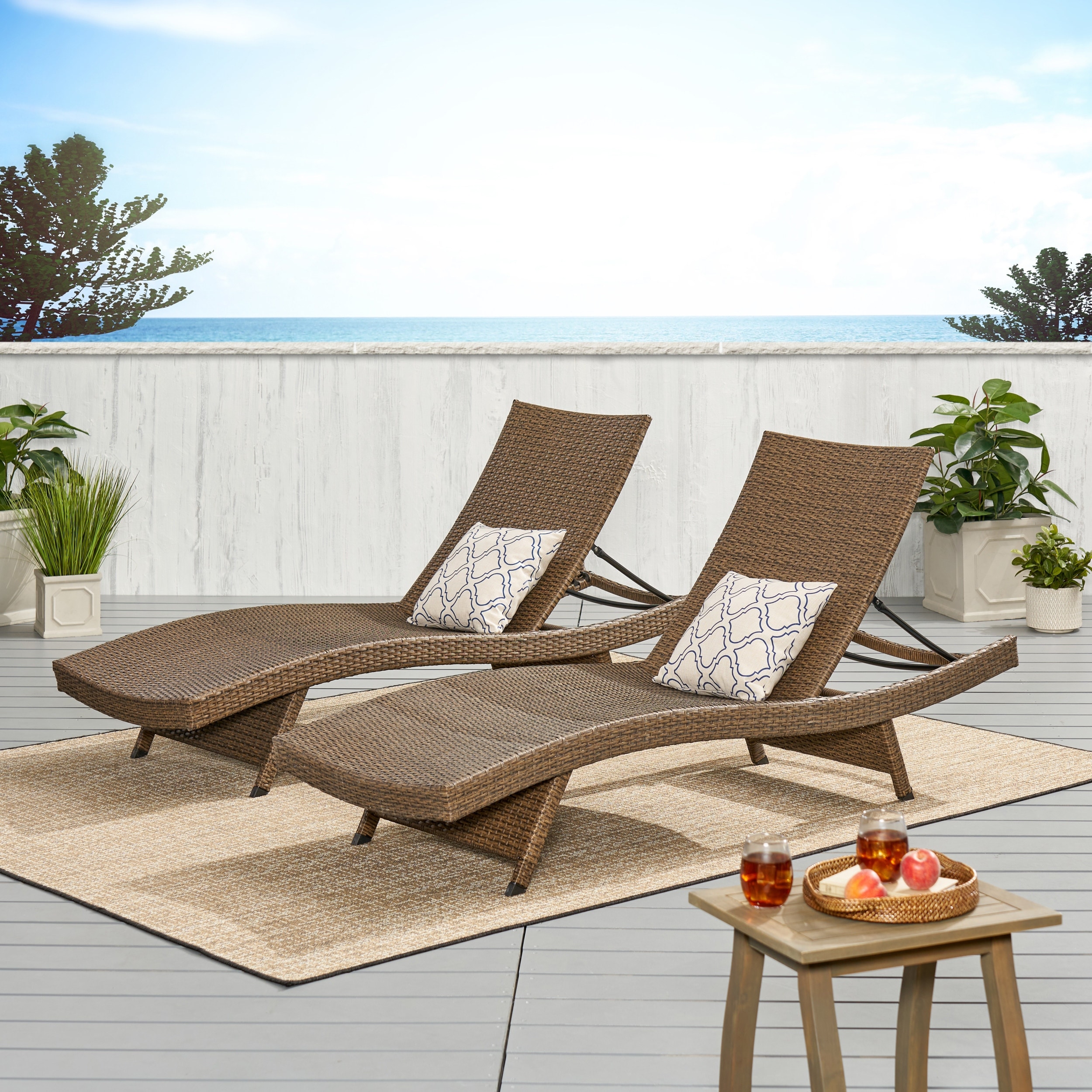 Salem Outdoor Brown Wicker Lounge (set Of 2) By Christopher Knight Home