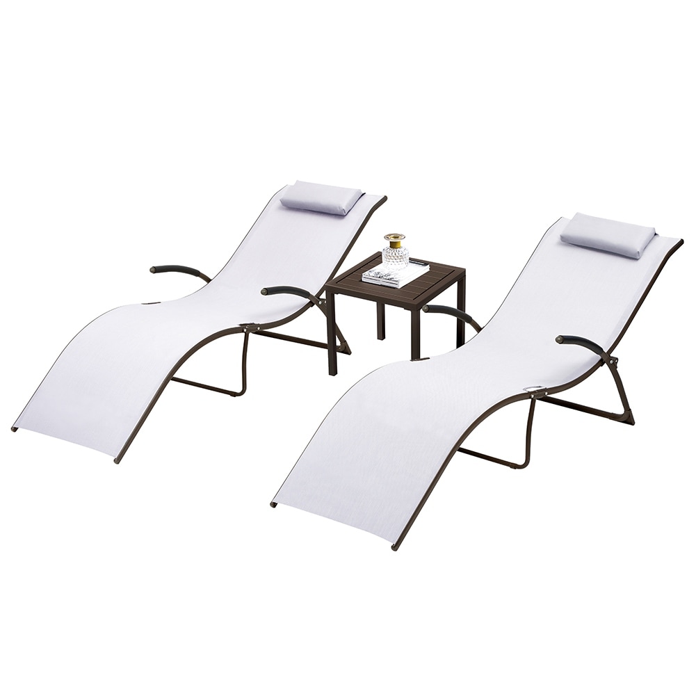 Outdoor Patio 3-piece Portable Folding Reclining Chaise Lounge Chairs And Table Set - 69.09 L X 24.61 W X 26 H