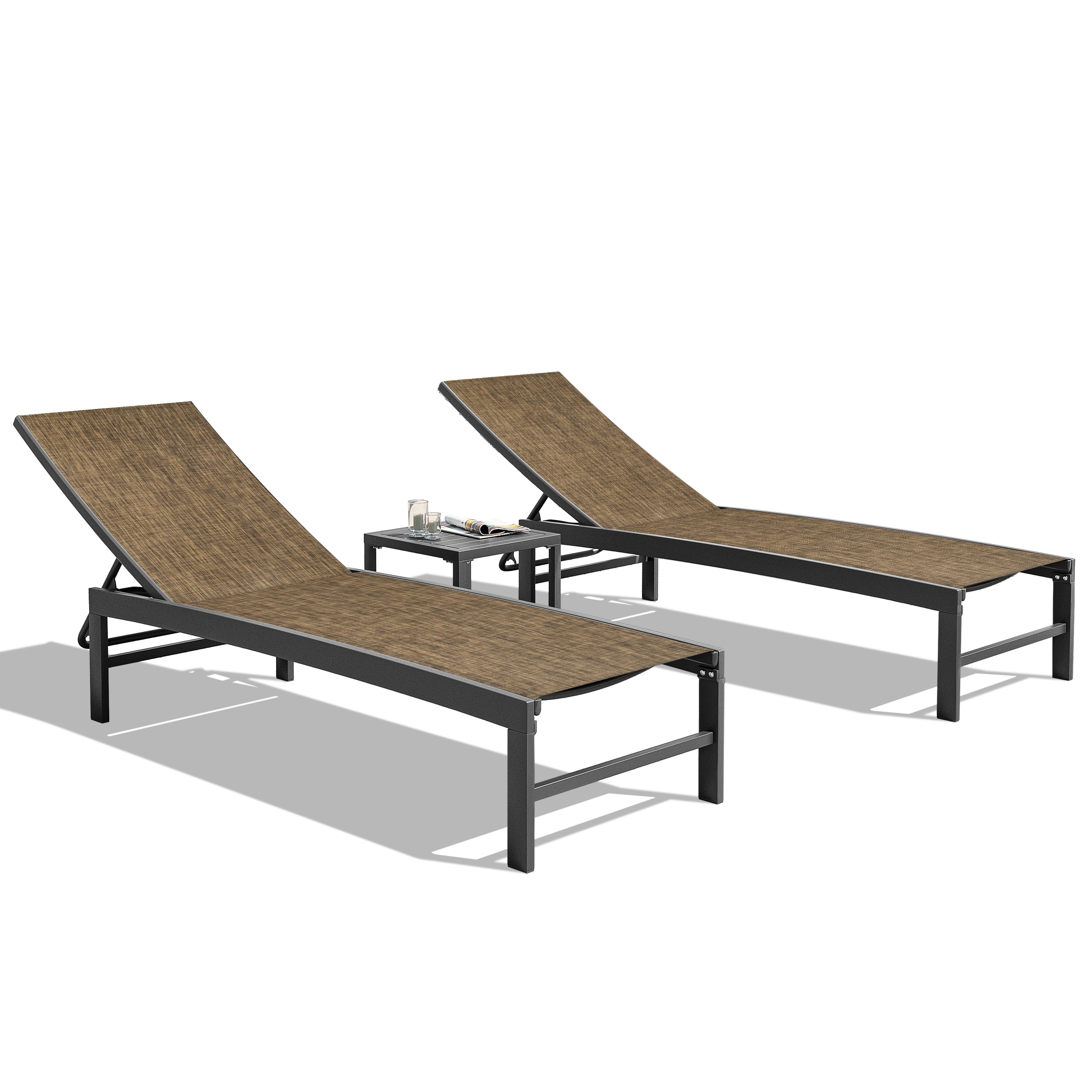 Outdoor Aluminum Textilene 3-piece Chaise Lounge And Table Set - 76.38 L X 21.85 W X 13.78 H